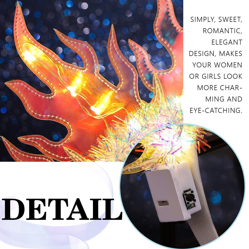 Handcess Light up Flame Crown Headband Festival LED Fire Hair Band Glowing Costume Hair Hoop Party Rave Hair Accessories for Women (Yellow) - Image 3