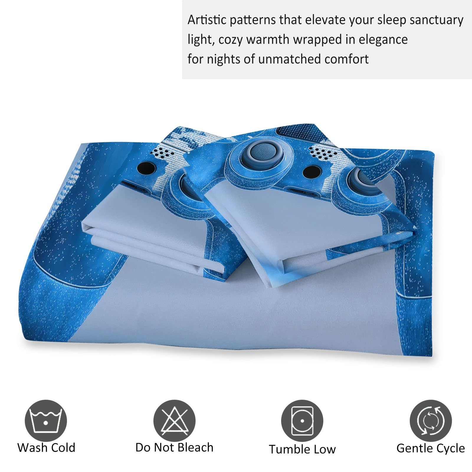 Juego de Funda Nórdica Cama 105/135 de 3 Piezas - Funda Edredon Doble Azul Oscuro Reversible, Funda Nordica Minimalista Mando De Videojuegos Dibujos Animados para Adolescentes Niña Niño 200 x 200 cm