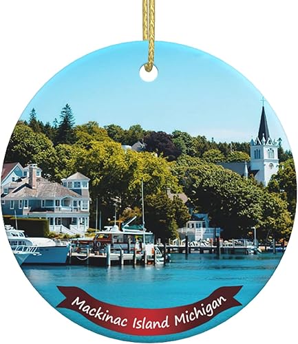 Adorno de Navidad, árbol de Navidad de la isla de Mackinac, accesorios colgantes de cerámica, regalo para decoración del hogar y sala de estar