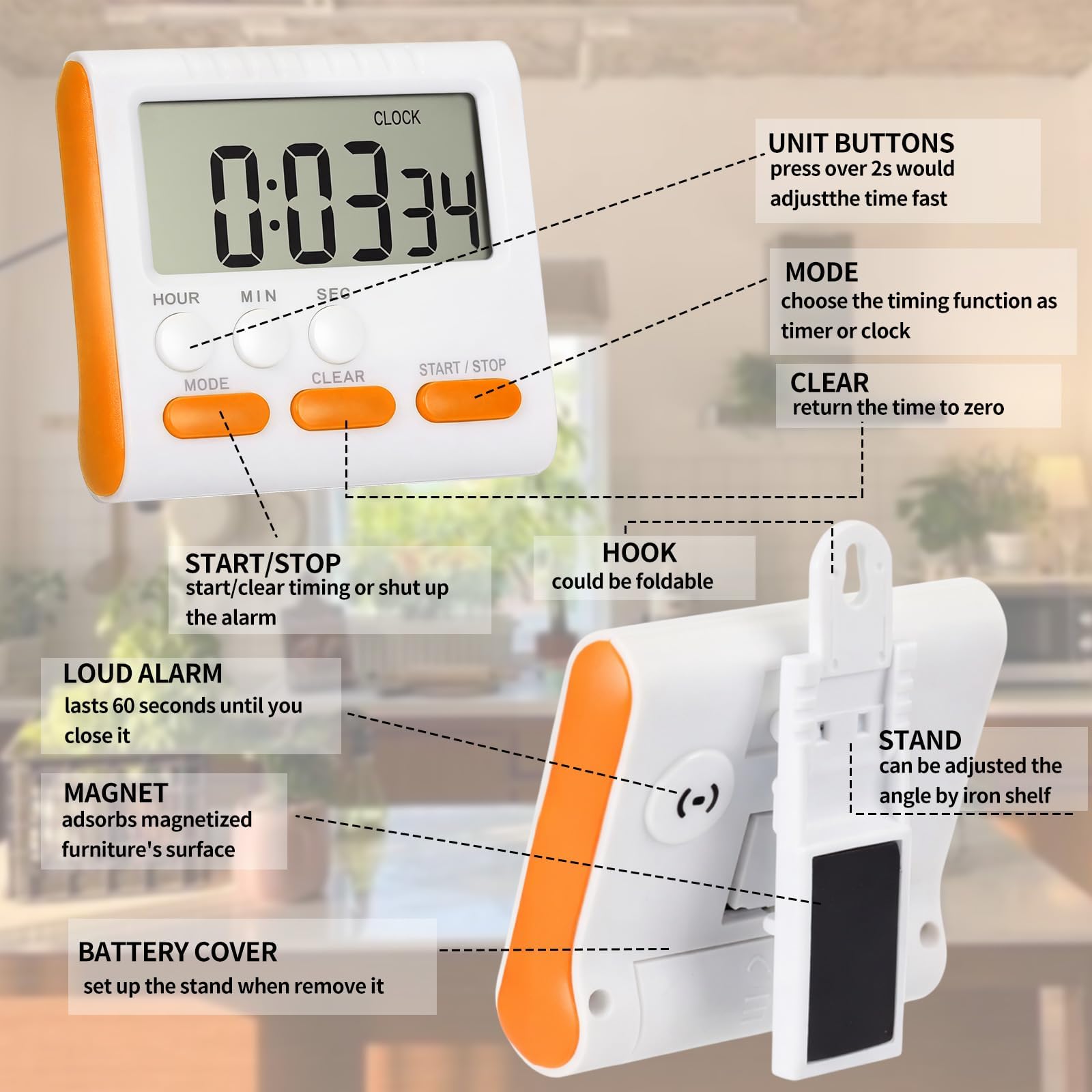 Xuhal Confezione da 25 timer da cucina 24 ore con sveglia, orologio digitale magnetico, allarme forte e grande schermo conto alla rovescia e funzione di memoria per cottura al forno, sport, ufficio