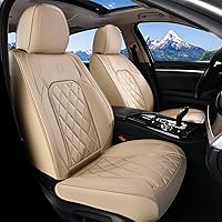 Vista 33 de Coverado Fundas de Asientos Delanteros, Funda de Asiento de Cuero Sintético de Lujo Impermeable, Protector de Asiento de Coche Beige, Funda