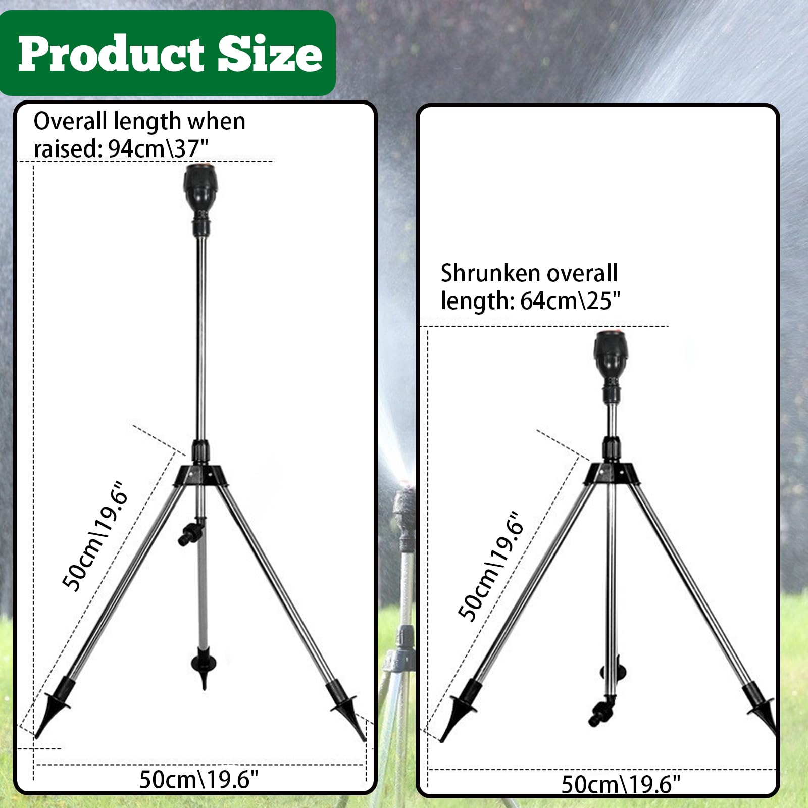 Aspersores de riego cesped, Aspersor Giratorio con Caballete Ajustable para jardín y césped – Chorro Giratorio 360°, de Acero, Altura modulable para Clavar en el Césped (8PCS)
