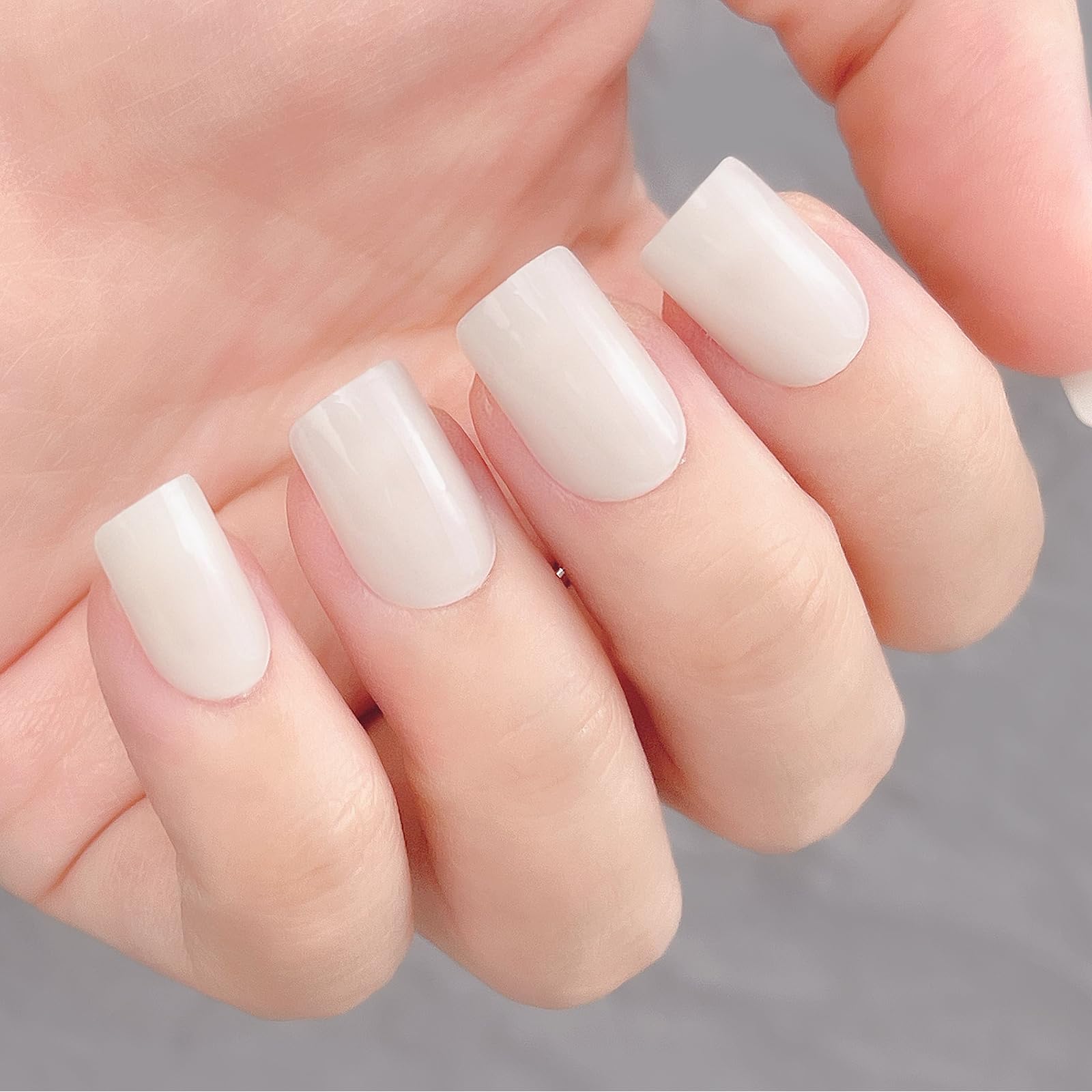 YHJZ Press On Nails Short, 10 PCS Fake Nails with Jelly Glue, Glossy White Press On Nails Square, Handmade Stick On Nails for Women (XS)