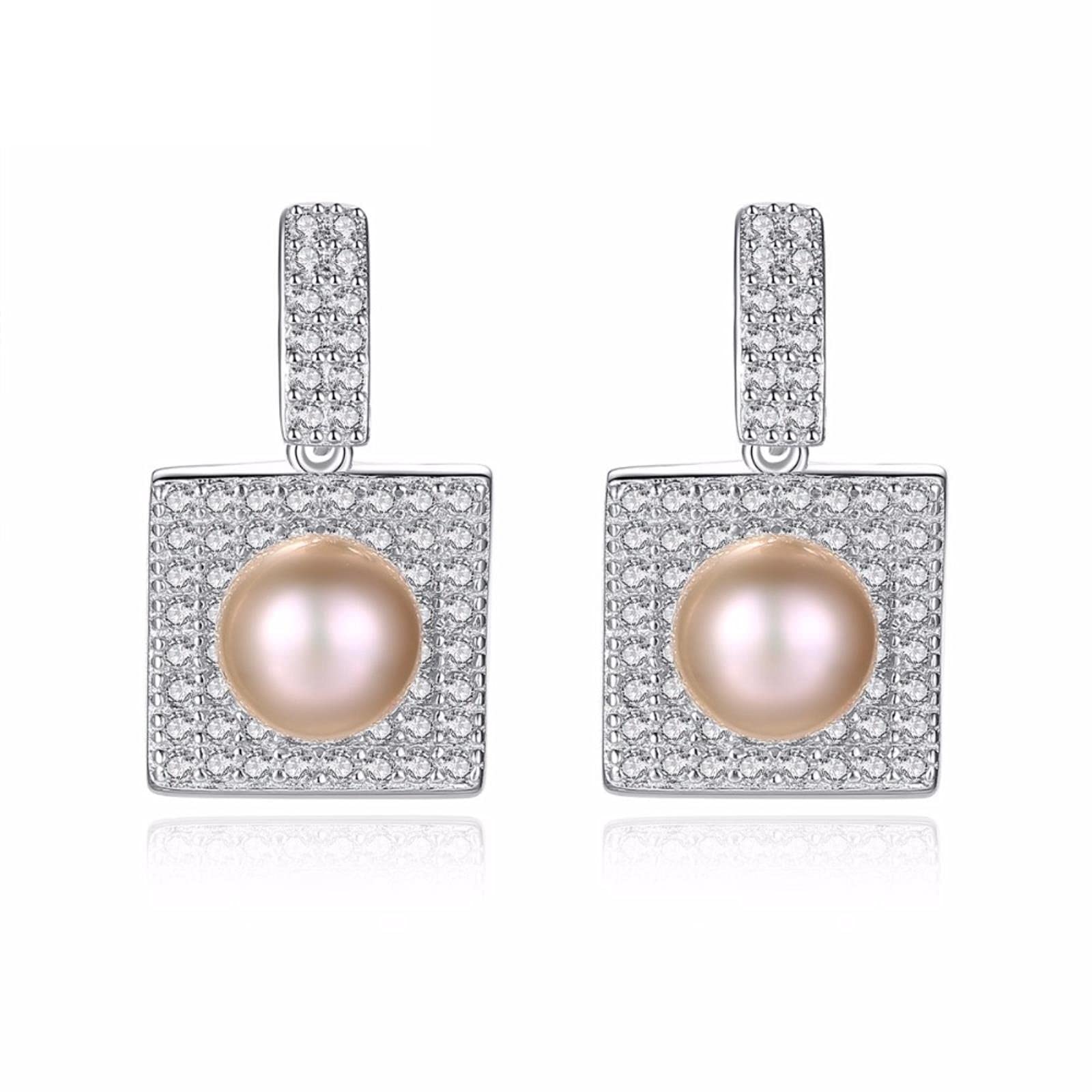 JFGCTYHXY Earrings, Vintage Natural Freshwater White Pink Purple Pearl 925 Sterling Silver Luxury Stud s Women Fine Jewelry(Roze)