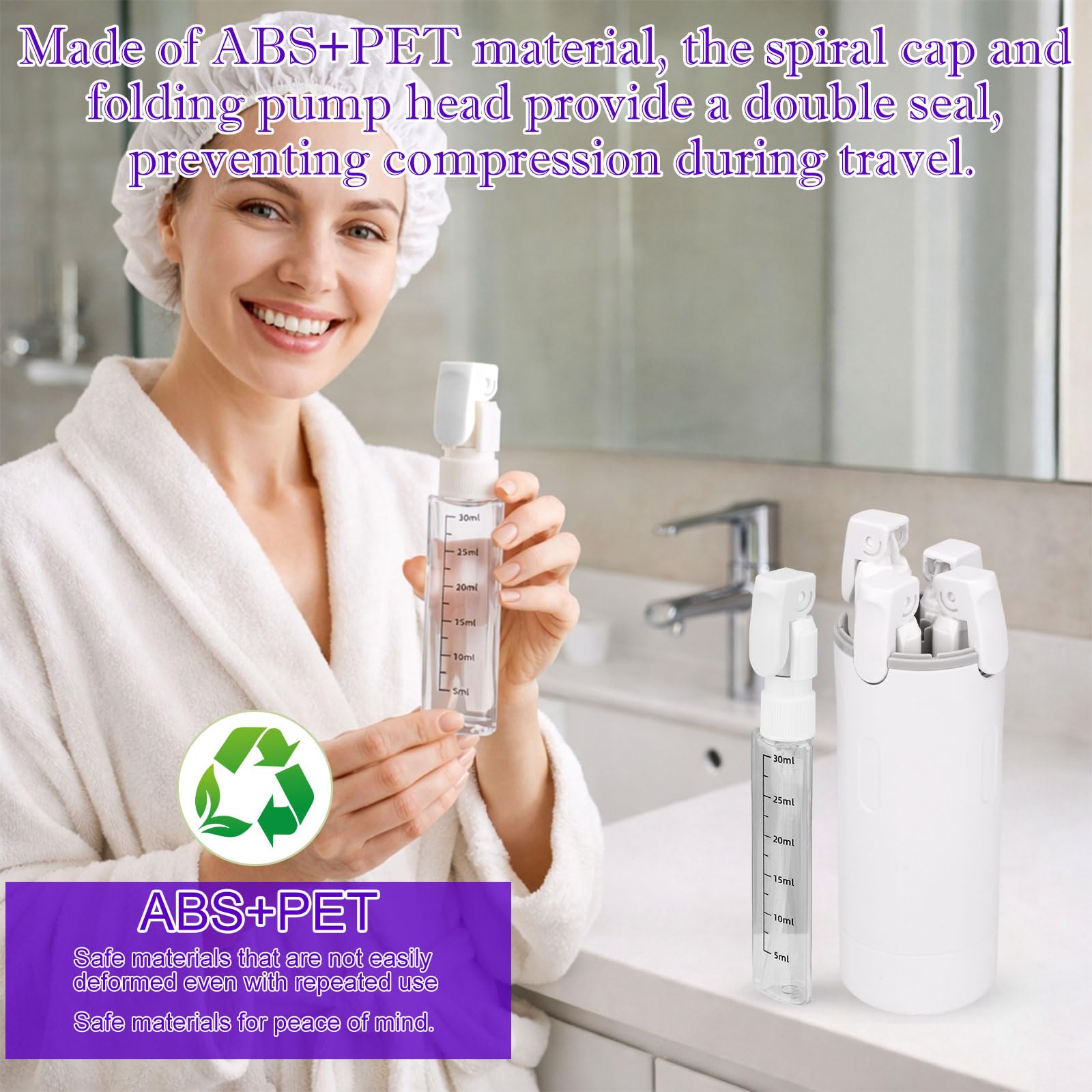 4 in 1 Flaconi Erogatori Viaggio per Articoli Toeletta, Flaconi con Pompa Viaggio Ricaricabili Antigoccia Salvaspazio Compatto per Cosmetici Shampoo & Lozione Vacanza (Bianco)