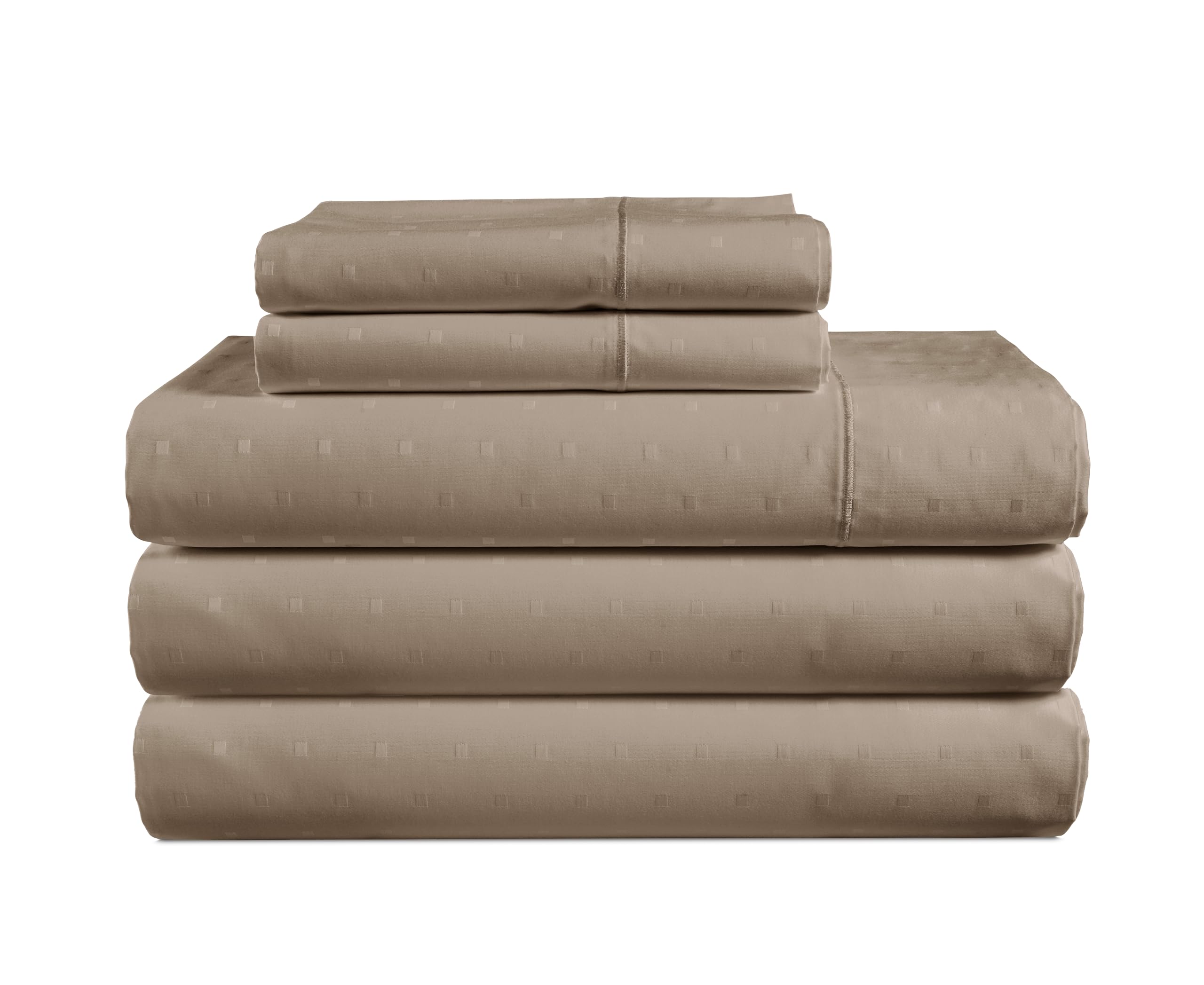 LANE LINEN Split King Sheets 100% Egyptian Cotton Sateen - Taupe Swiss Dot
