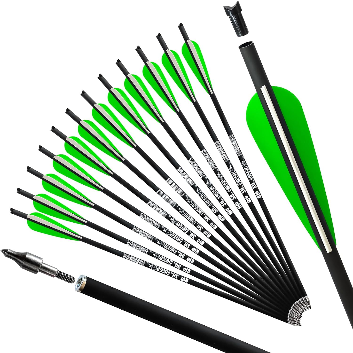 REEGOX Crossbow Bolts 16/18/20 inch Bio Crossbow Arrows with Moon Nocks and Removable Tips (Pack of 12)