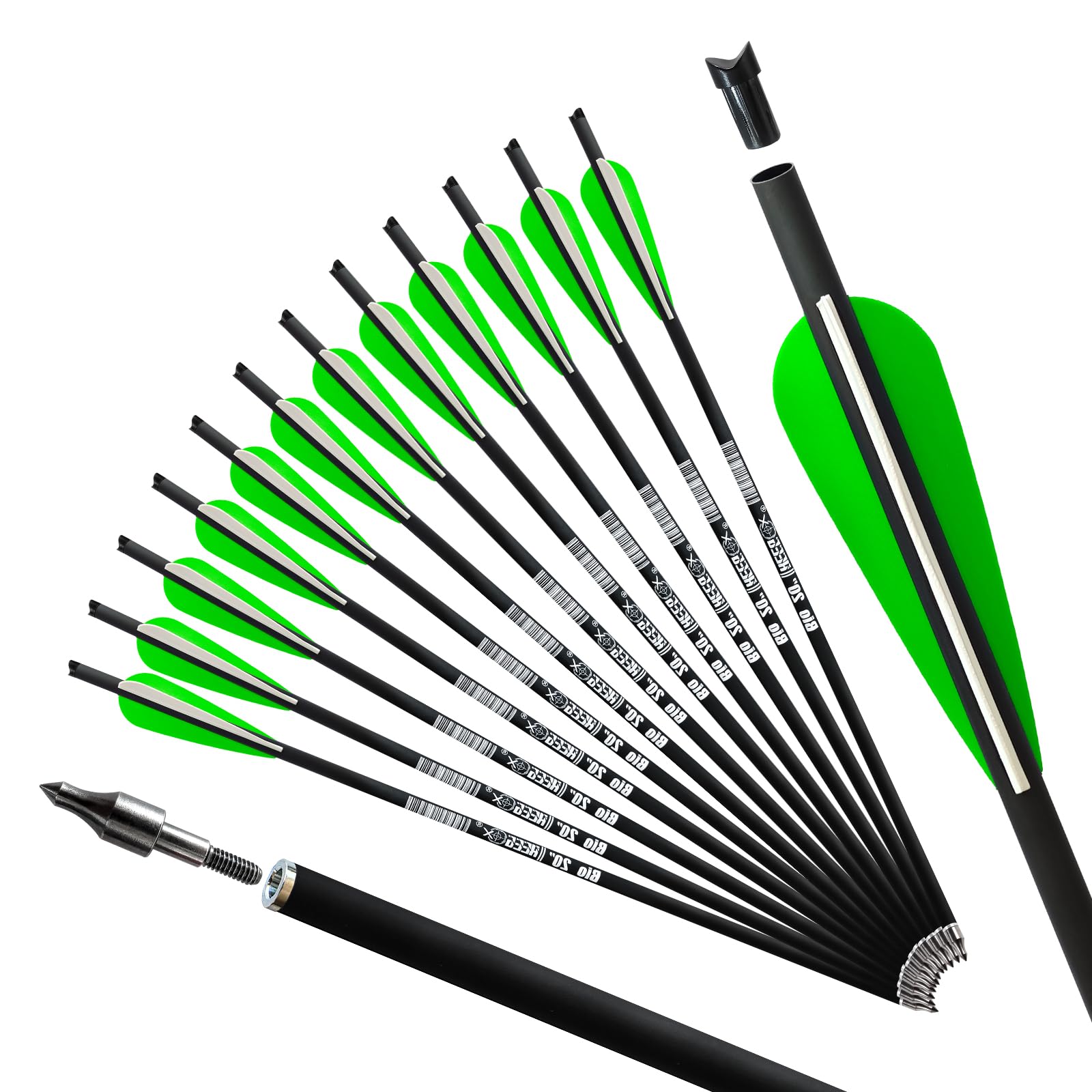Crossbow Bolts 16/18/20 inch Bio Crossbow Arrows with Moon Nocks and Removable Tips (Pack of 12)