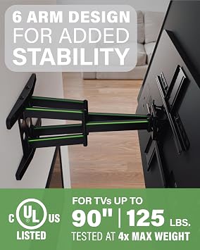 SANUS Premium Full Motion TV Mount for 42-90 TVs - Sturdy & Smooth Extension, Swivel and Tilt for Big TVs - Universal Design Fits Samsung, LG, Vizio, TCL & More - Easy Installation -OLF22