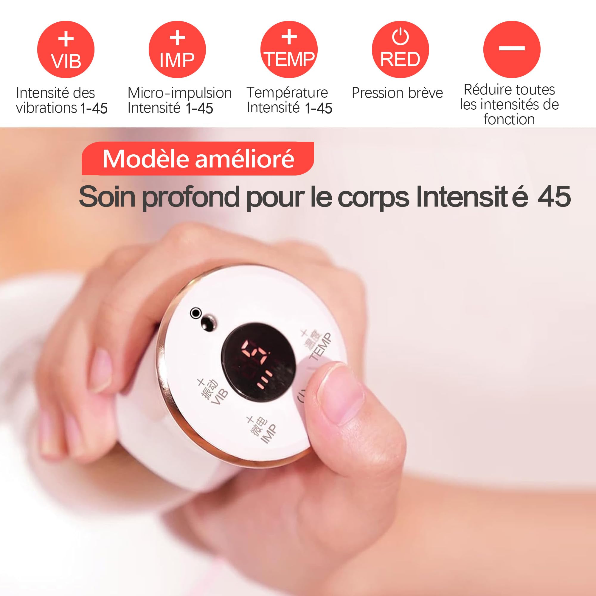 Appareil de Drainage Lymphatique Anti-Cellulite Masseur Électrique pour Fascias et Muscles Raffermissement de la Peau Massage d'Acupression 45 Niveaux d'Intensité EMS Vibration et Chaleur Infrarouge