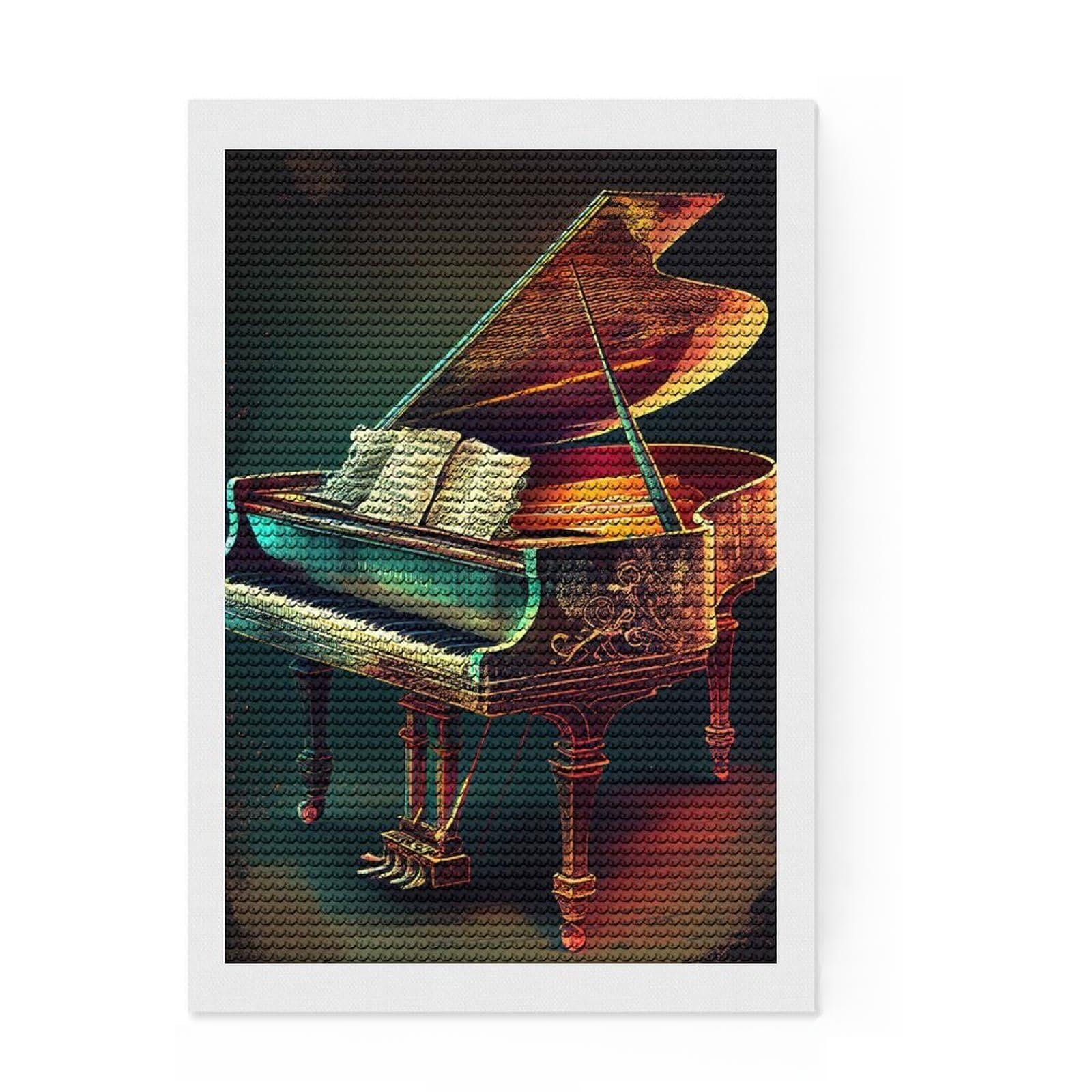 Junmoney Piano Illustration Round Drill Diamond Painting 8"x12", Fun Craft Experience, Modern Decor, for Craft Lovers, Holiday Gift Idea
