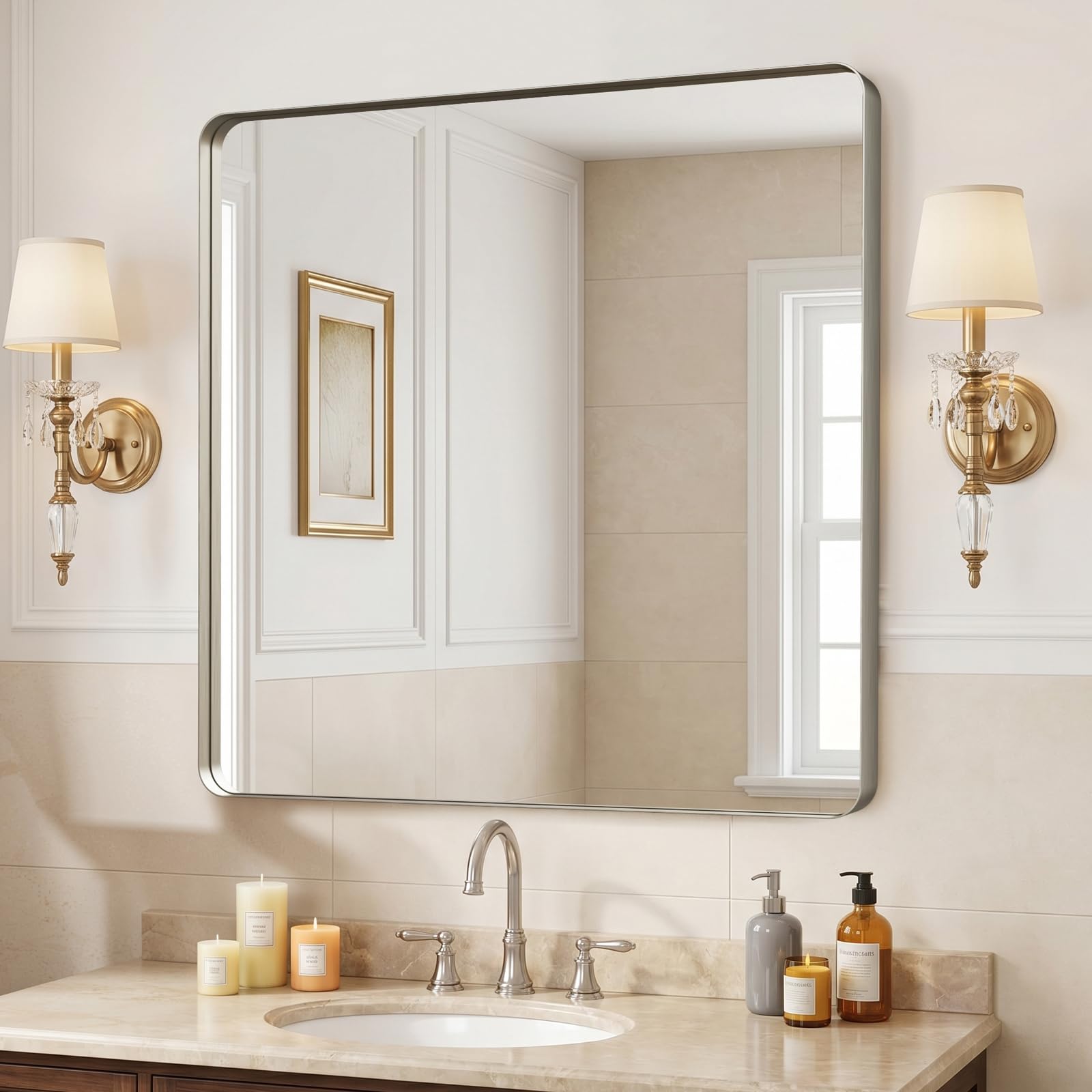 36"x36" Bathroom Vanity Mirror for Wall Aluminum Framed Farmhouse Rectangle