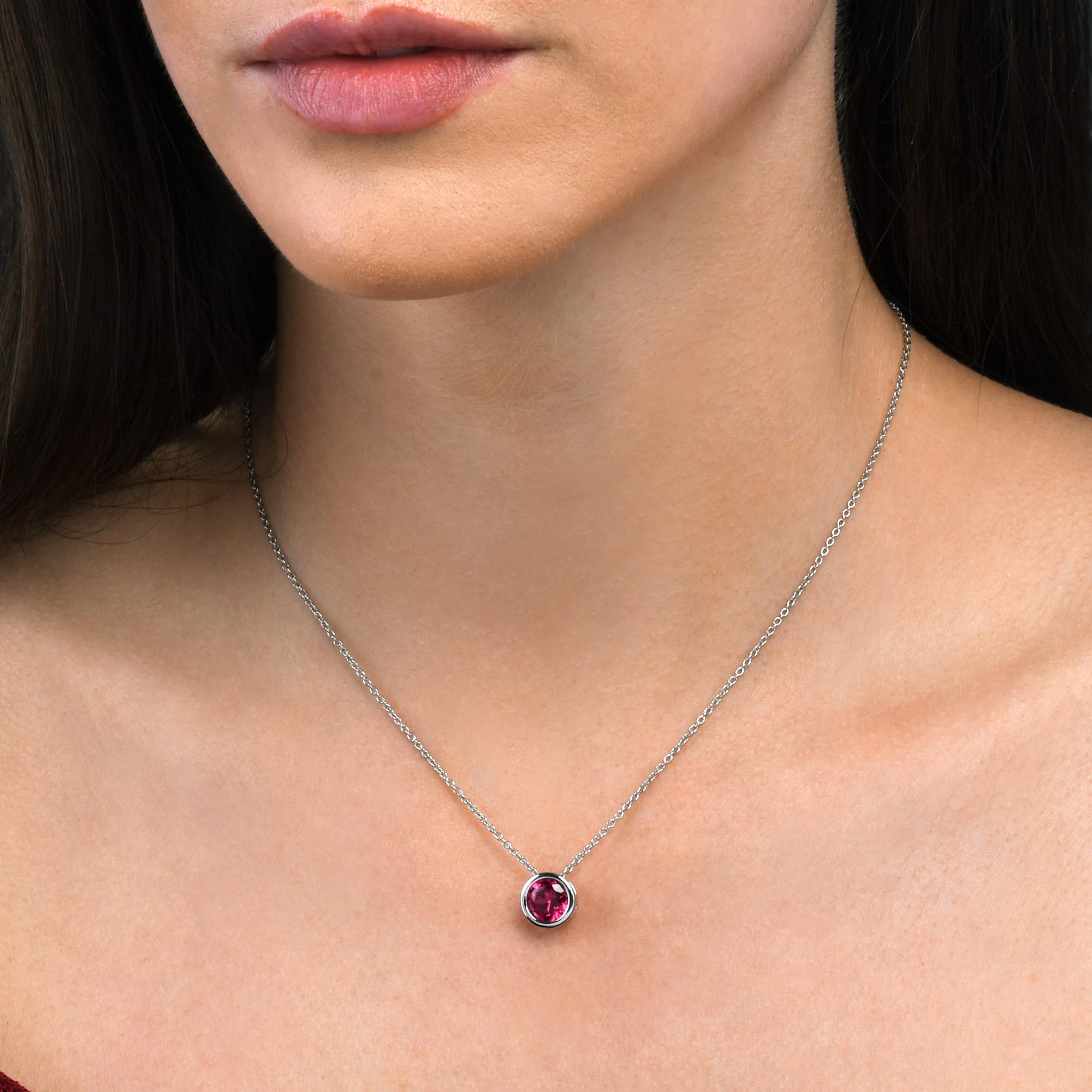 namana Collier Pendentif en Solitaire avec une Pierre de Couleur, Collier Femme en Argent Sterling 925, avec une Unique Pierre de Couleur, Blanc, Vert, Bleu ou Rouge, Collier Femme en Argent Massif