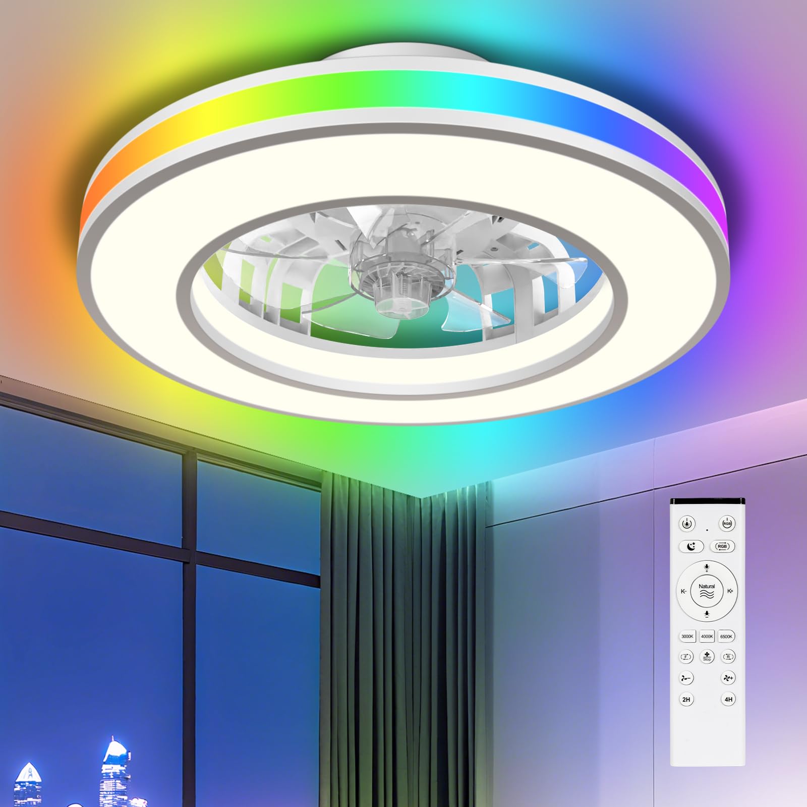Bowfar Deckenventilator mit Beleuchtung, Deckenlampe mit Ventilator Dimmbar