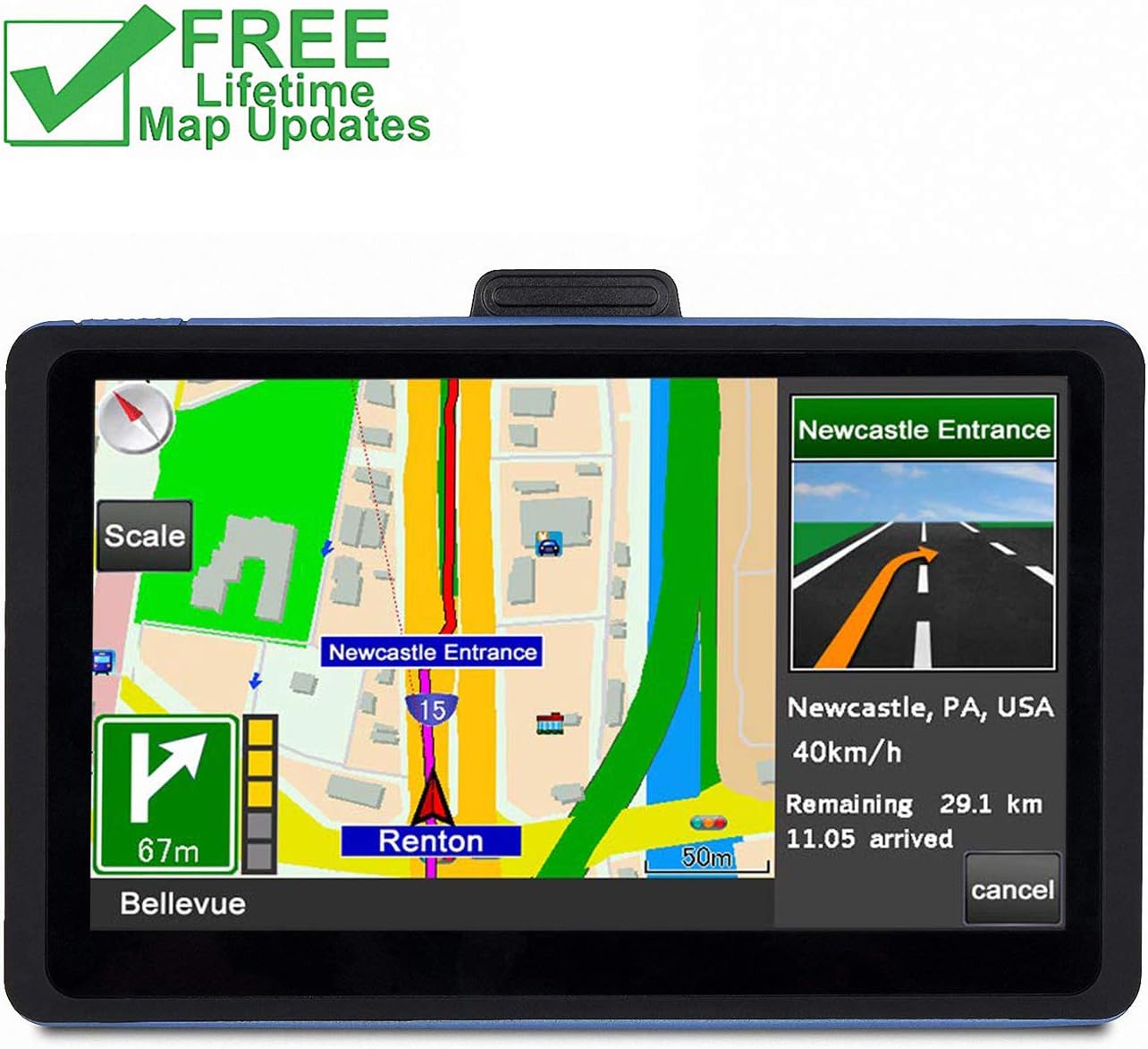 7 inches Car GPS, Navigation System for Cars Lifetime Map Update Touch Screen Real Voice Direction Vehicle GPS Navigator