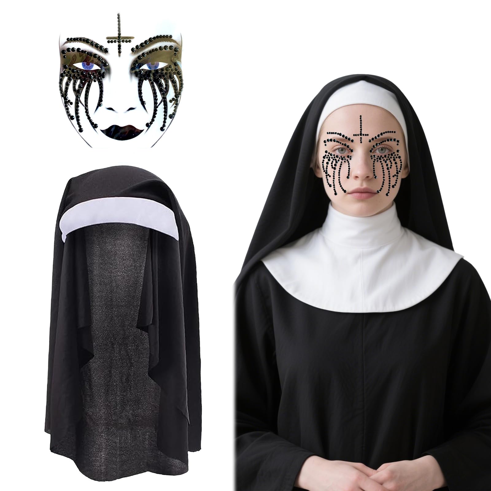 Nonnen-Kopfschmuck Kostüm-Set – Elegantes Schleier-Outfit Für Halloween, Cosplay & Mottopartys | 2-teiliges Set In Schwarz-Weiß