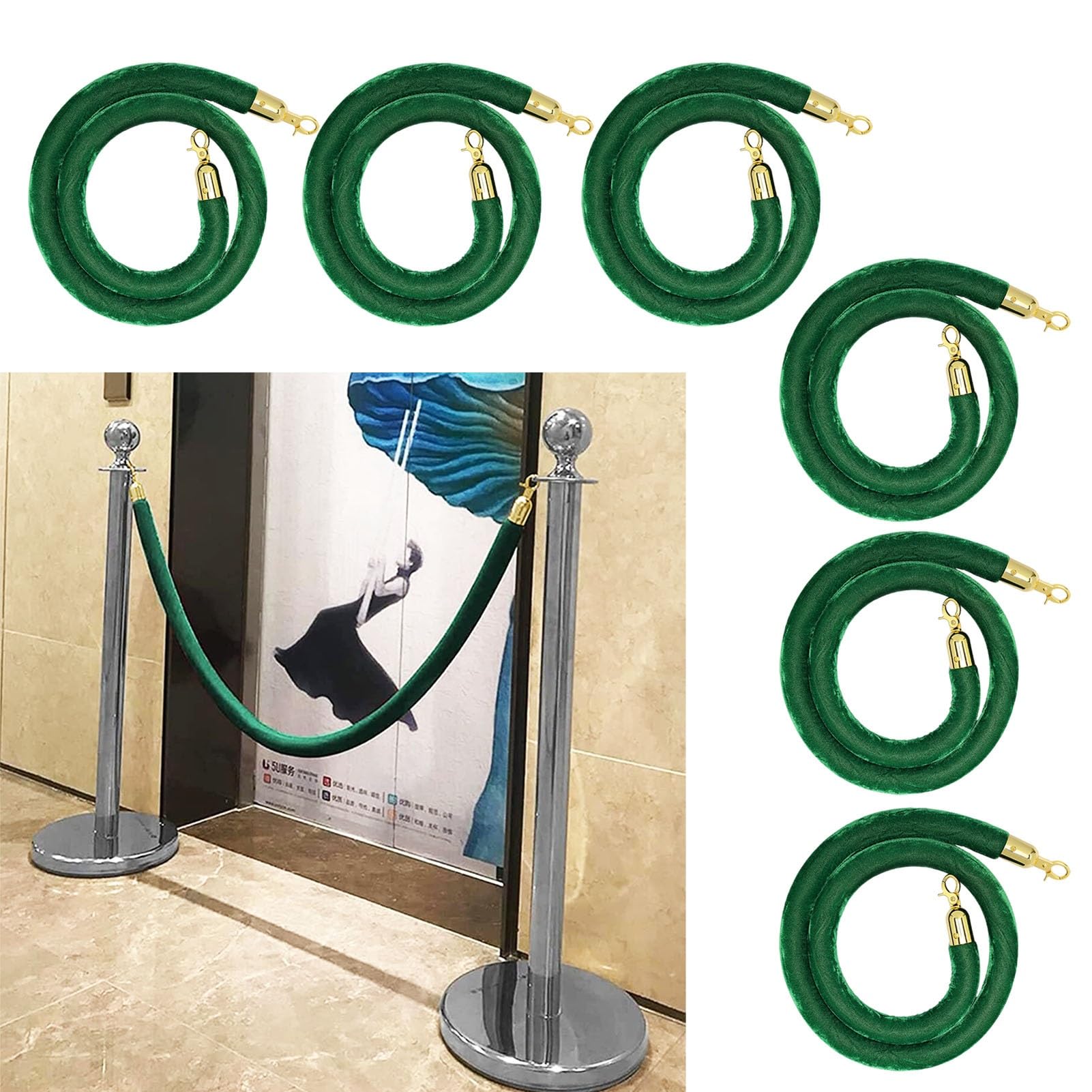 Barrière de poteau de 0,6 m en velours vert épais pour une signalétique de prestige
