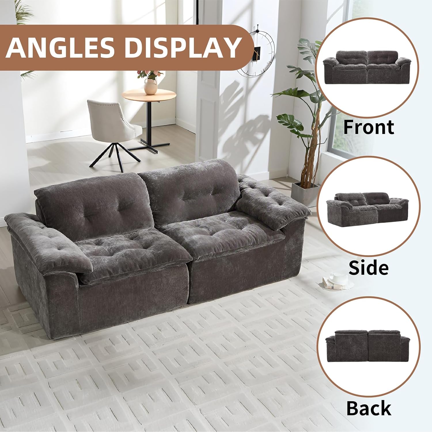 79” Cloud Sectional Couch, Deep Seat Boneless Sofa for Living Room with Loveseat Chaise, Comfy Chenille Modular Sectional Sofa Made of Memory Foam, No Assembly Required (Grey)