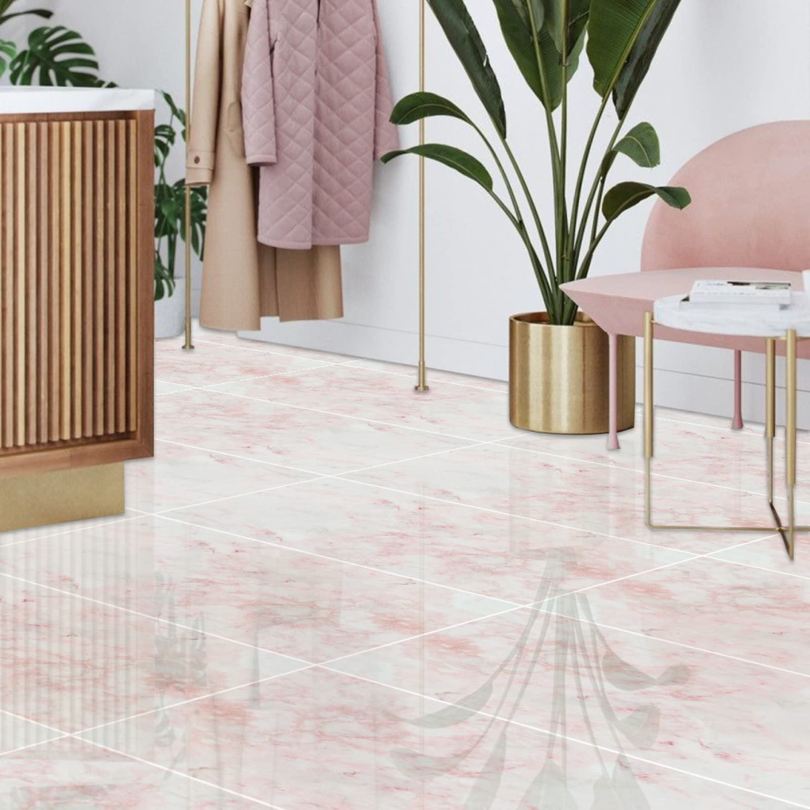 Amazon.co.jp: ホーム タイル ステッカー 淡いピンク 大理石 タイルに