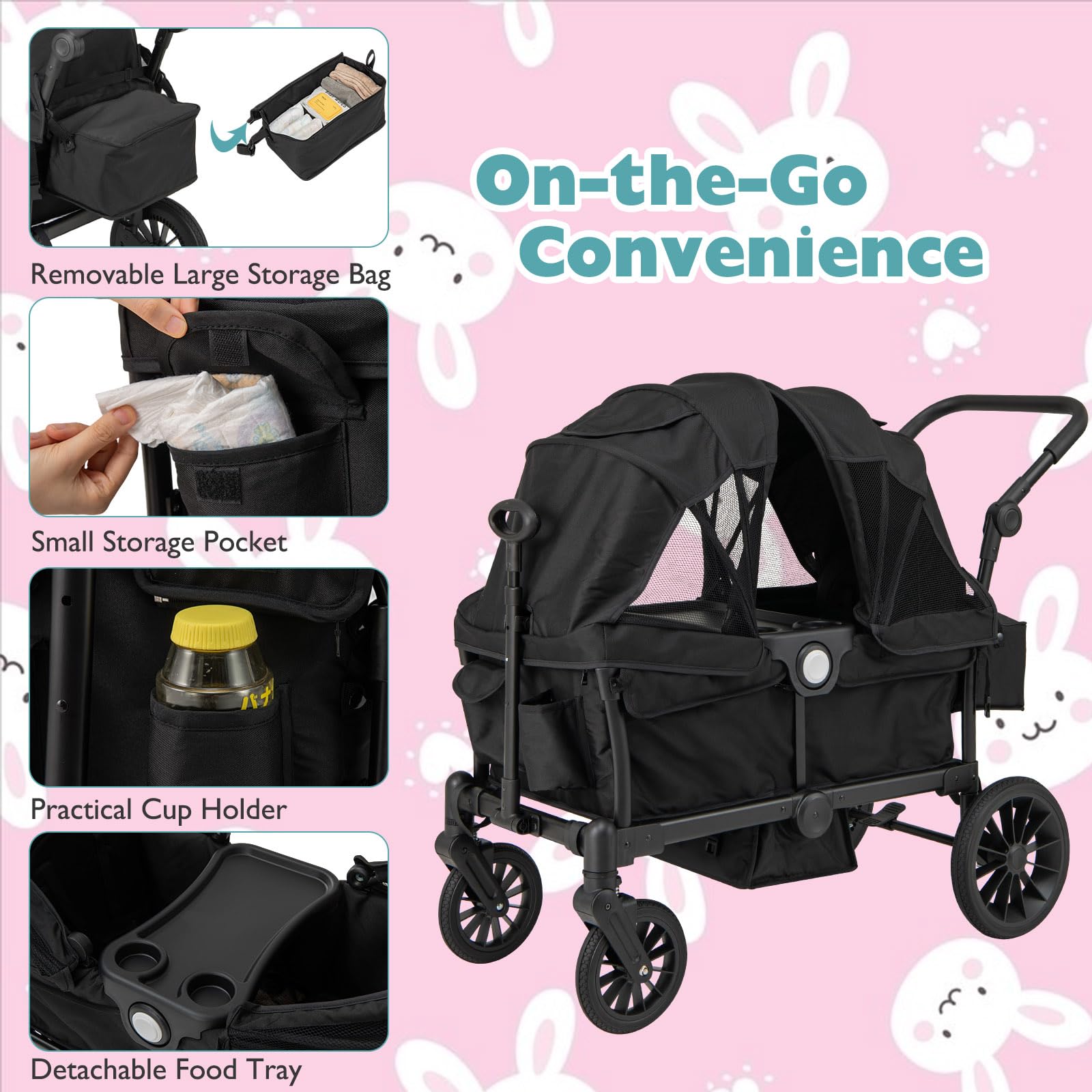 LIFEZEAL Carrito de Viaje para Niños de 6 Meses o Más, Plegable, Ajustable, Portátil, con Techo, Ruedas, Bolsa de Pañales, Máx. 50 kg