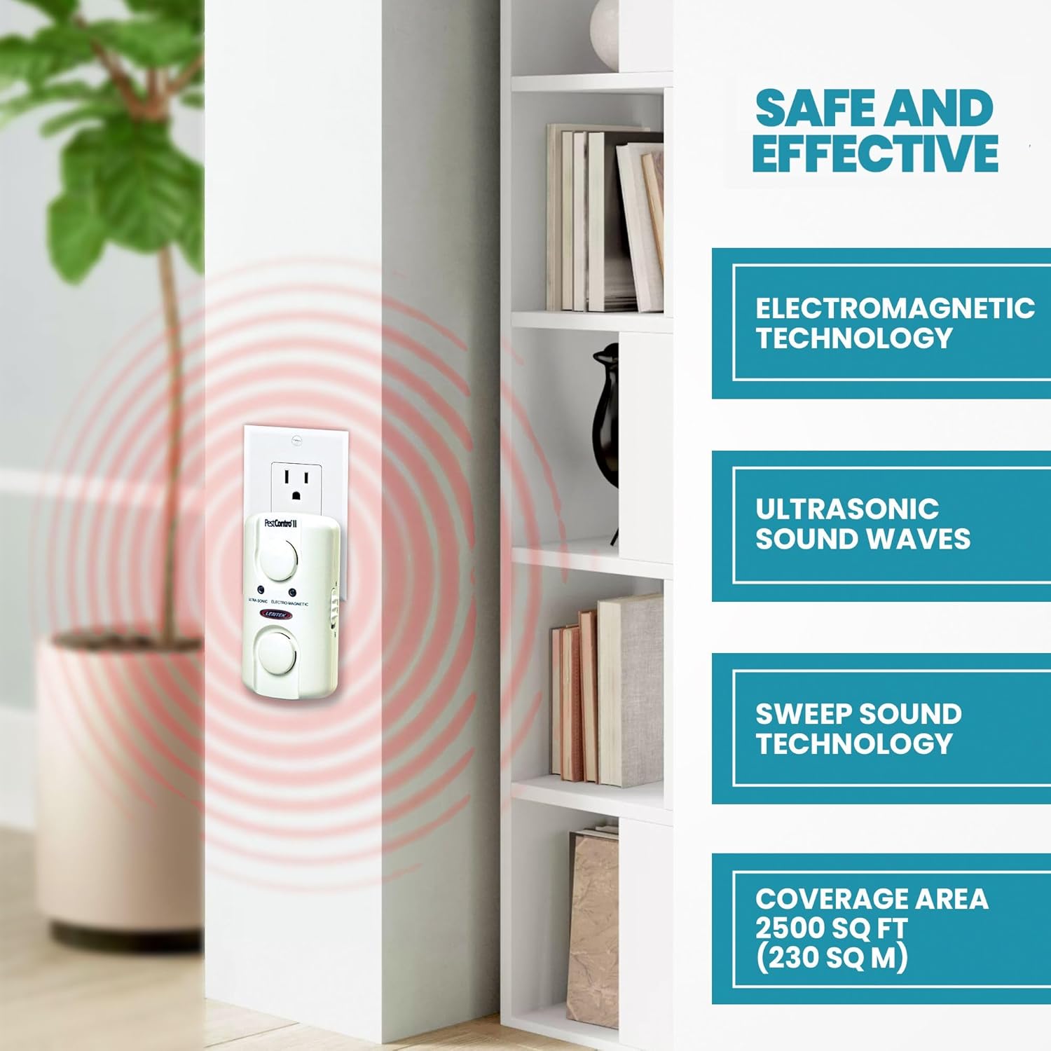 PestContro Ultrasonic Electromagnetic Pest Repeller, Indoor Plug-in Non-Lethal Insect and Rodent Control, Twin Speaker Design, Sweep Sound Technology, Use in Kitchen Cellar Office Garage Shed Attic