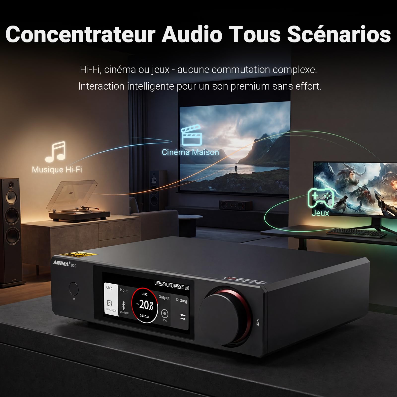DAC entièrement équilibré AIYIMA D20 avec deux puces DAC ES9039Q2M AK4493S