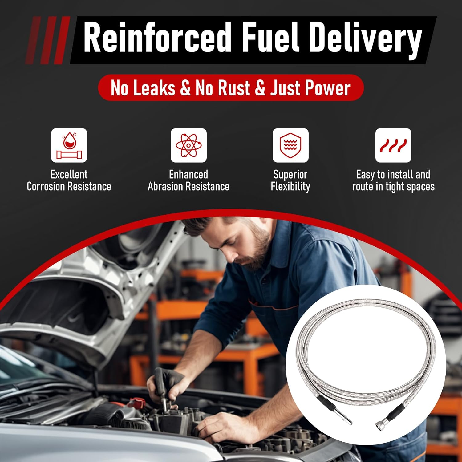 Stainless Steel Braided Fuel Lines Kit 819-840 Compatible with GMC Sierra Chevy Silverado 1500 2500 3500 1999 2000 2001 2002 2003, 15043857 15765803