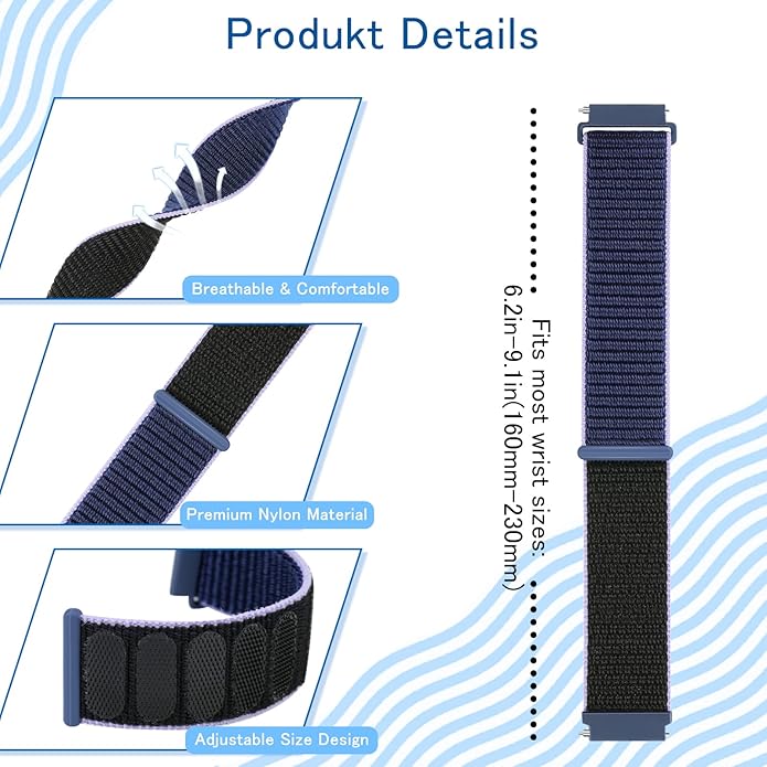 3 Pack Correas de Nylon para Smart Watch Fitpolo IDW19, 22mm miniatura 2