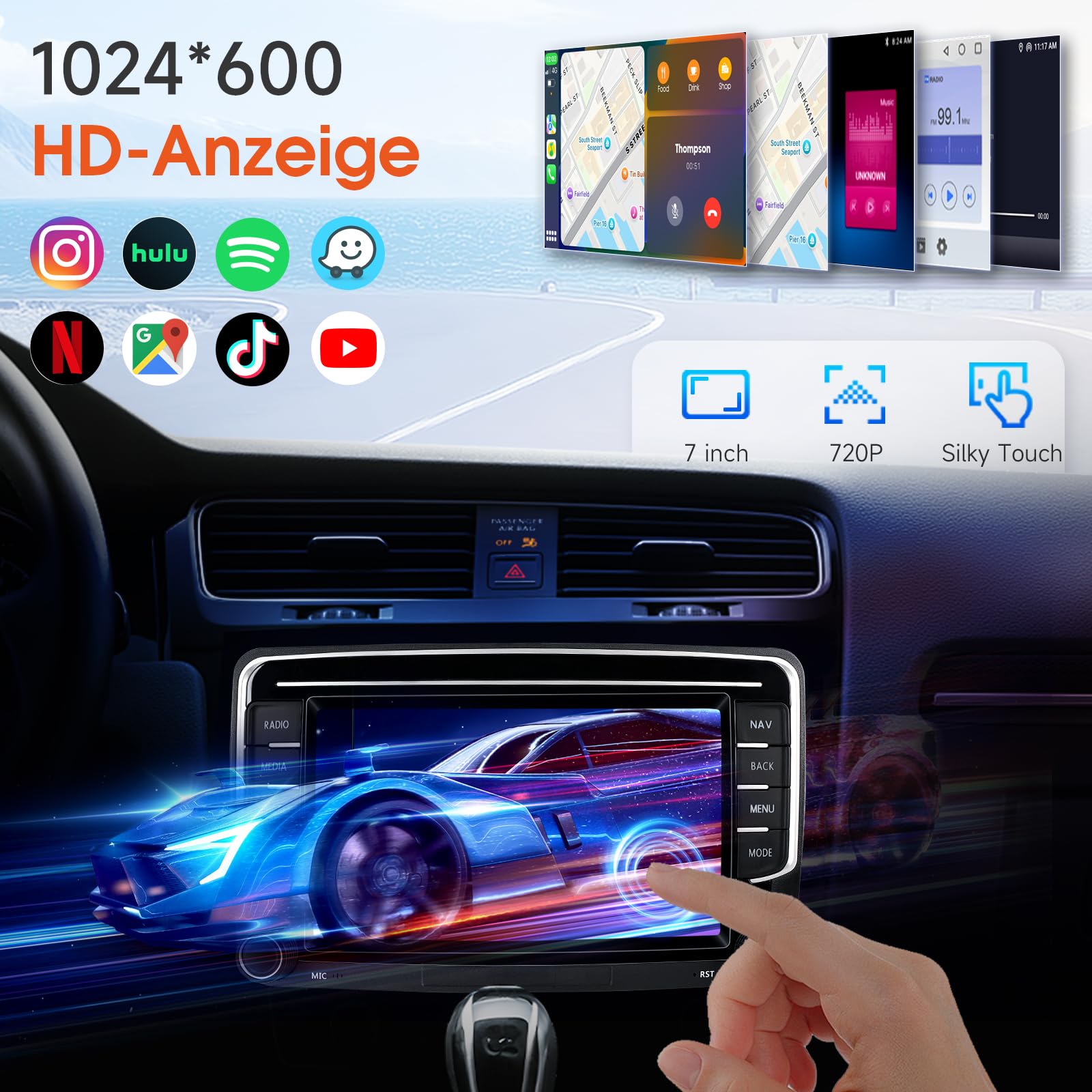 Haudio 2 Din Autoradio mit Kabellosem Apple CarPlay & Android Auto, 7 Zoll Autobildschirm mit Canbus, Bluetooth,Mirror Link, FM/AM/RDS/SWC Autostereo für VW Golf 6, Passat, Polo, Tiguan, Jetta & Skoda