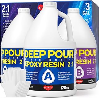 Smallbudi Deep Pour Epoxy Resin, 3 Gallon Epoxy Resin Kit for 2-4" Pour Depths, Crystal Clear High Gloss Bubble-Free Casting Resin for Art Craft River Table Wood Filler Bar Top Coating - 2:1 Ratio
