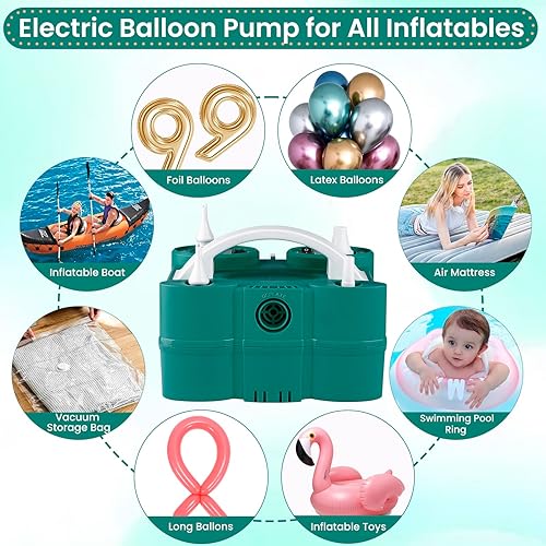 Miniatura 5 de Bomba de aire eléctrica 3 en 1 para inflables y globos, inflador de doble boquilla para flotadores de piscina, llenado rápido, ahorra tiempo