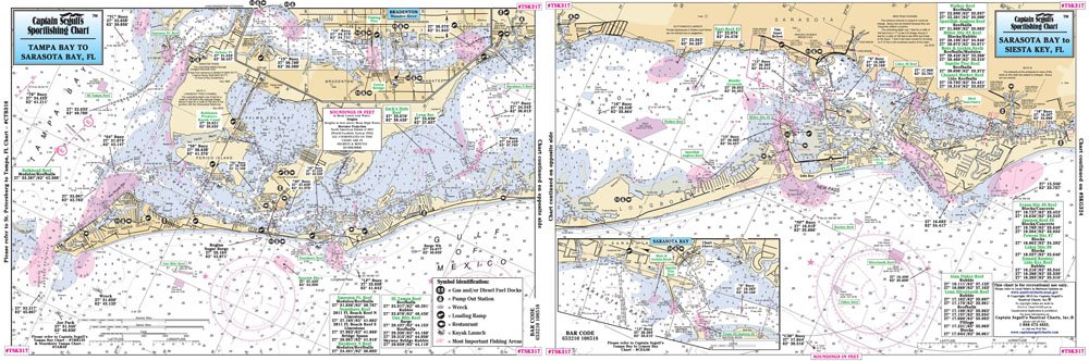 Captain Segull Inshore Tampa Bay to Siesta Key, FL Fishing Nautical Chart