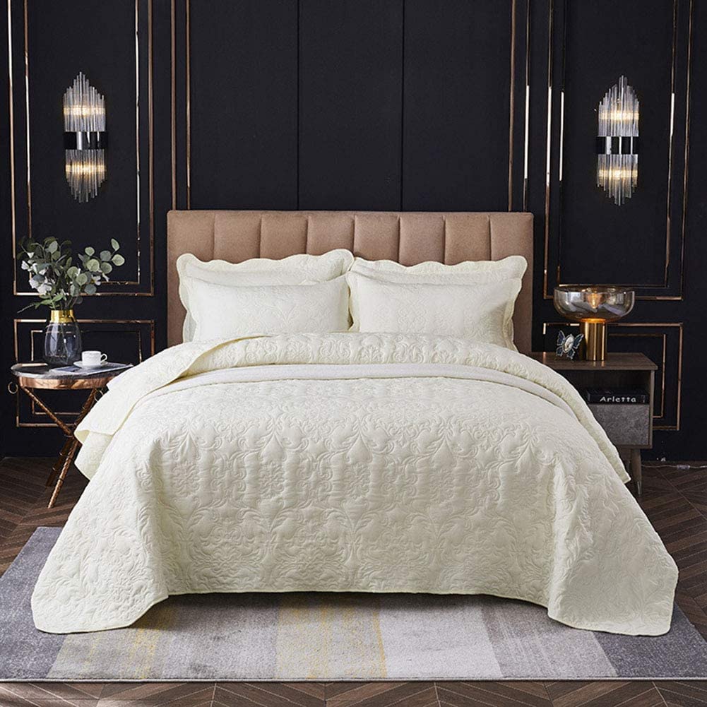 Sjdopulse White Solid Color Quilt Bedspreads Set Cotton Vintage Patchwork Bedspread Reversible Quilted Throws Coverlets With 2 Pillowcases Double Super King Bed,,240 * 250