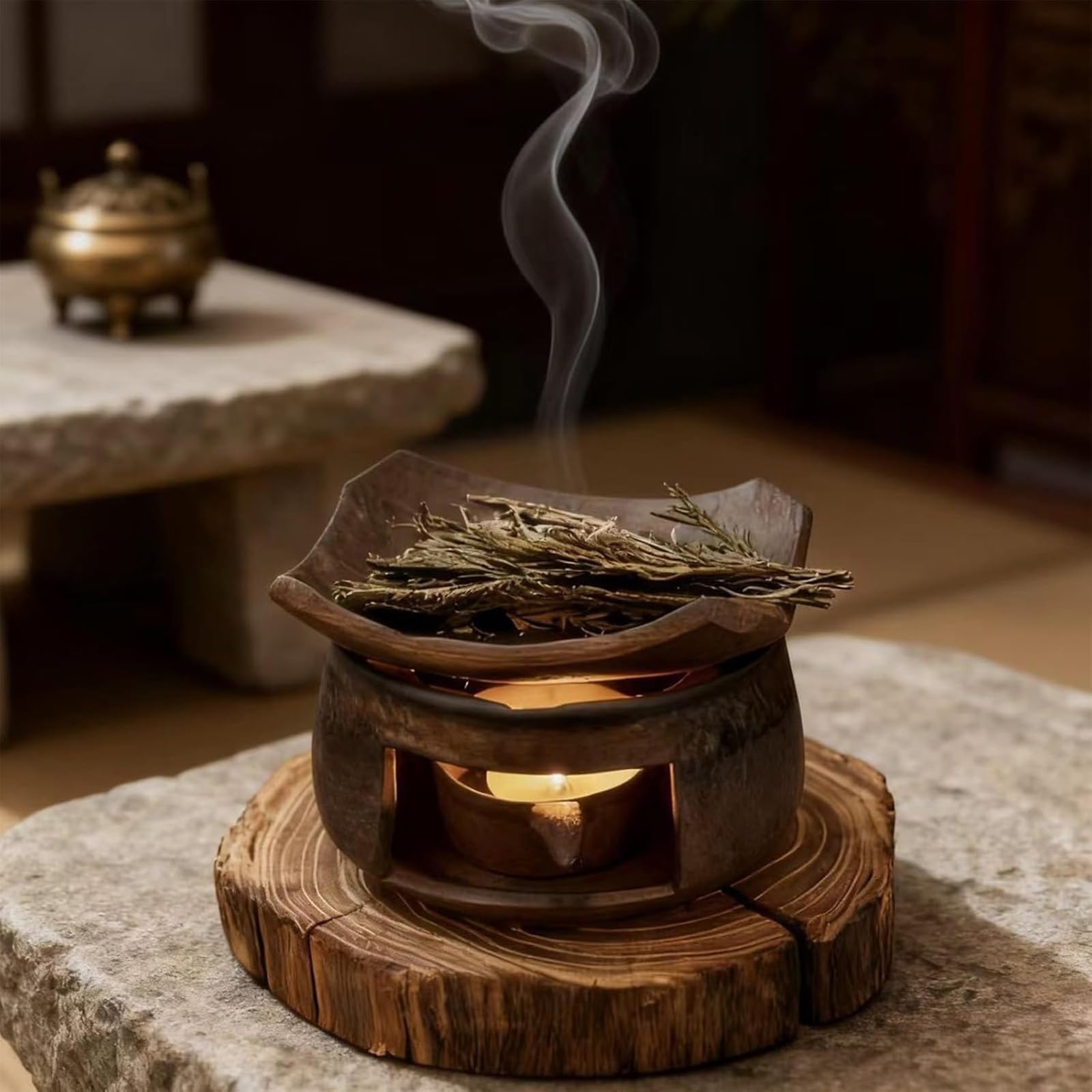 Ceramiczna kuchenka do aromaterapii, palnik olejków eterycznych, palnik do aromaterapii cedrowej i zen, ręcznie wykonany zestaw kadzidełek Zen do medytacji, relaksu i dekoracji sypialni