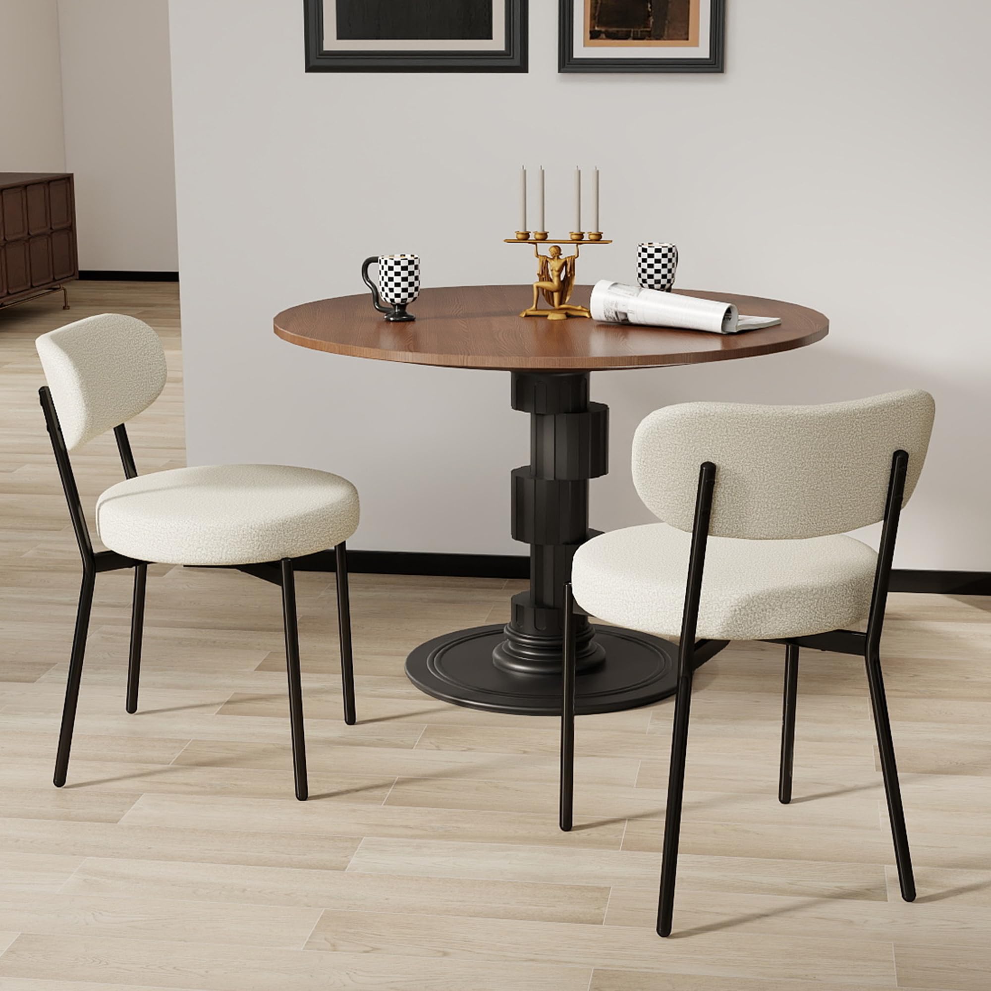 Murago Dining Chairs Set of 2, Boucle Comfortable Upholstered Seat Fabric with Curved Backrest, Mid Century Modern Contemporary Scandinavian Designer