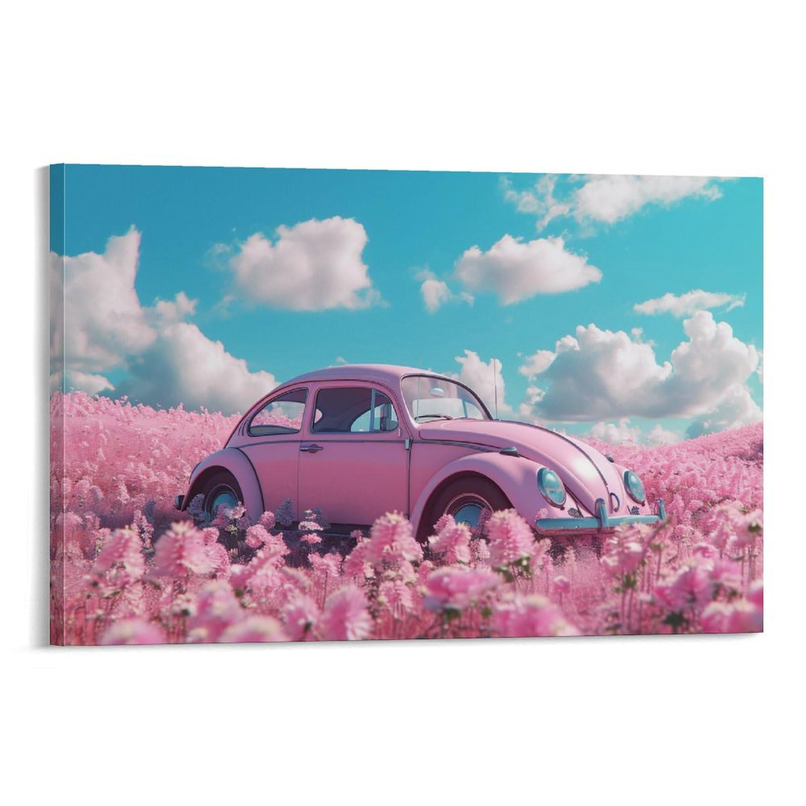 Amazon.co.jp: 絵画 ピンクの花の中の車 アートパネル ポスター 魅力的