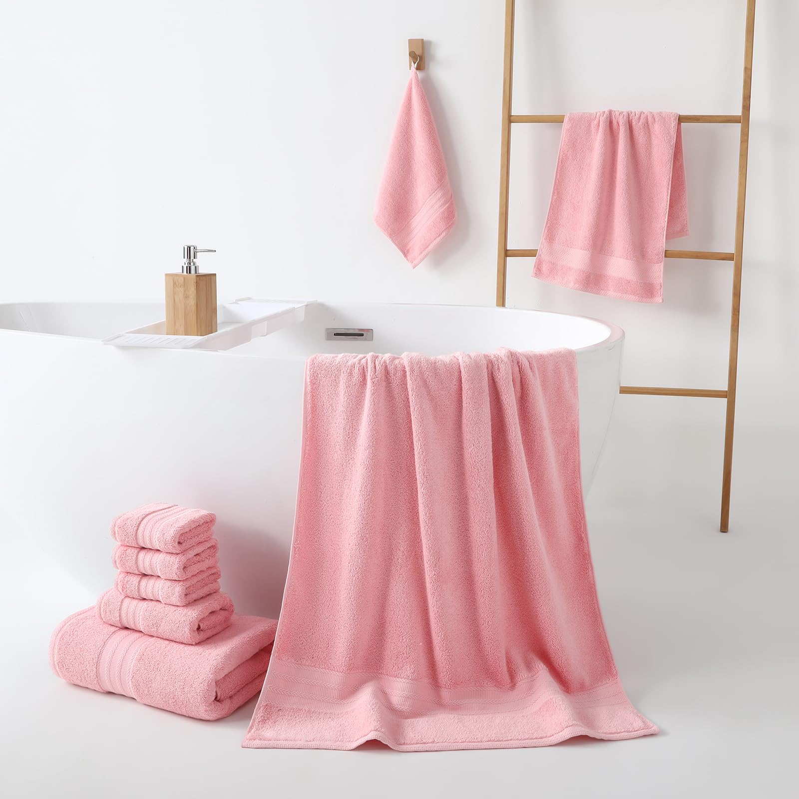REDKISS 8 teilig Handtuch Set aus Baumwolle mit Aufhänger,weich & saugstark | OEKO-TEX zertifiziert, 540GSM, mit 2 Badetuch+2 Handtücher + 4 Waschlappen, ideal für Bad & Sauna-Rosa