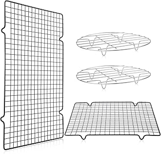 MAKINGTEC 4 Pack Cooling Racks for Cooking and Baking Thick Wire Stainless Steel Baking Racks Nonstick Wire Grids Rack for BBQ Grilling Roasting Steaming Baking Drying(Square&Round Fit Various Sizes)