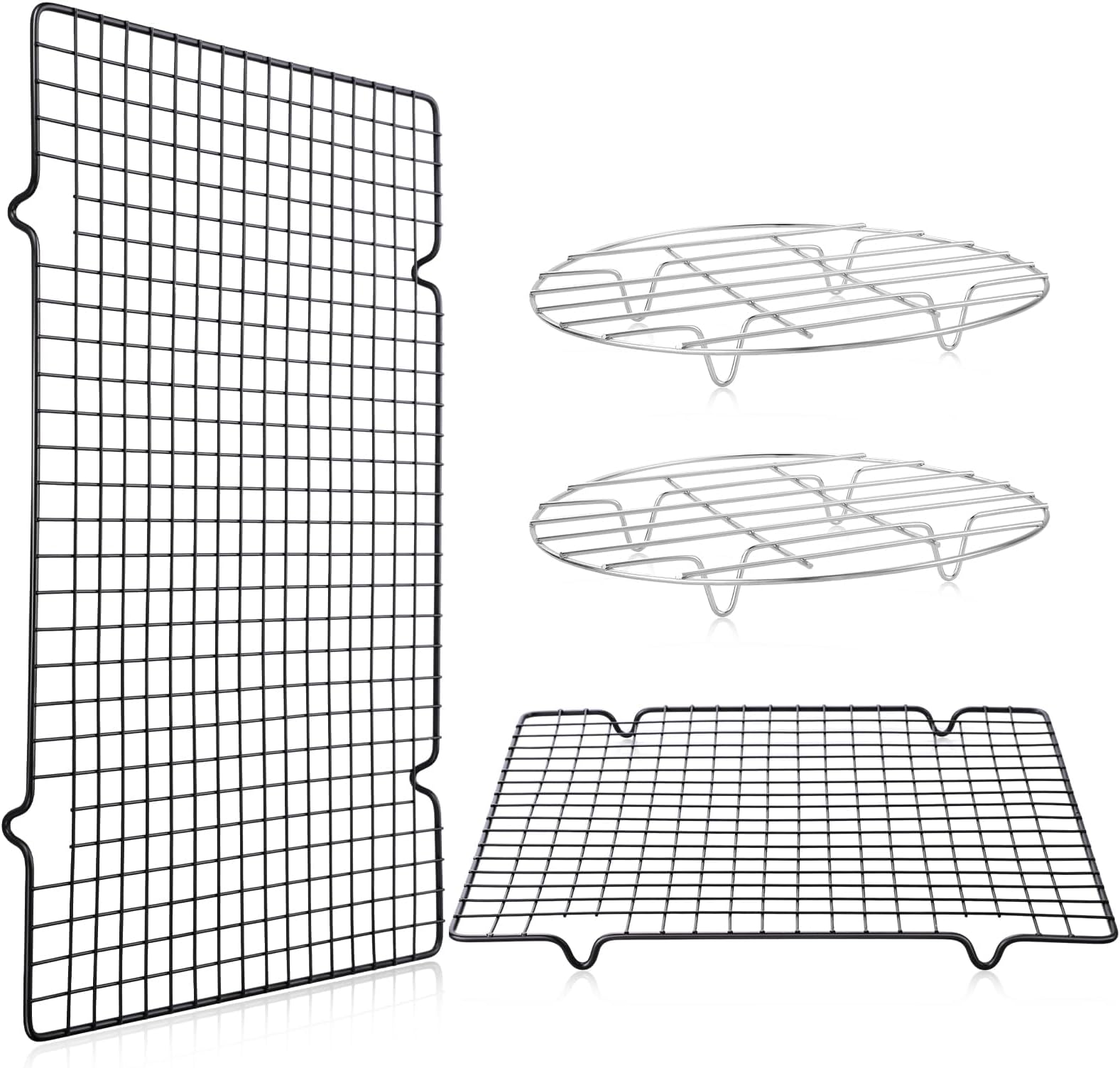 MAKINGTEC 4 Pack Cooling Racks for Cooking and Baking Thick Wire Stainless Steel Baking Racks Nonstick Wire Grids Rack for BBQ Grilling Roasting Steaming Baking Drying(Square&Round Fit Various Sizes)