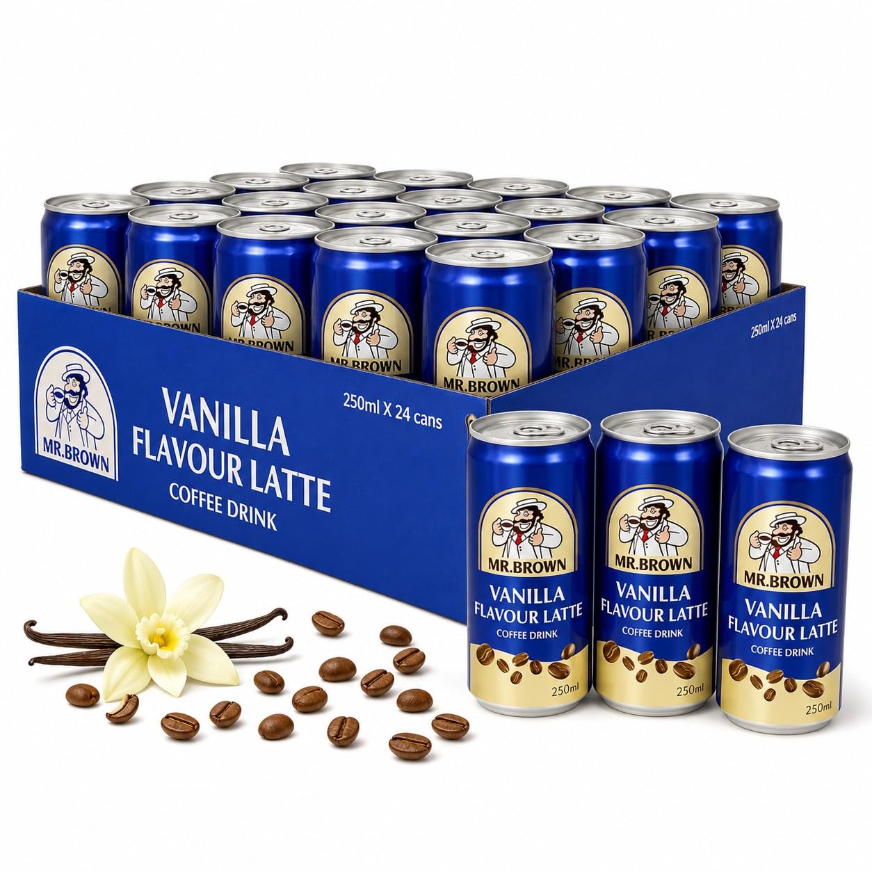 Mr. Brown Vanilla Coffee Drink Lot de 24 – Café glacé avec arôme de vanille, 24 x 250 ml