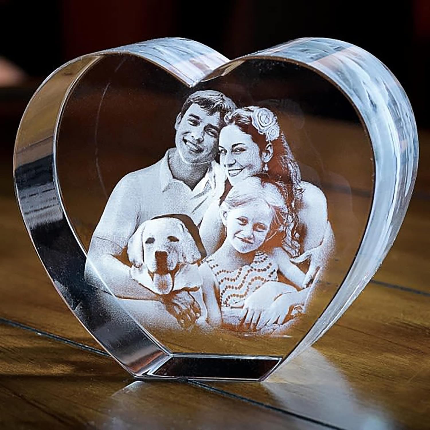 Marco de fotos de cristal 3D grabado personalizado en forma de corazón con tu propia foto regalo para amantes, familia, cumpleaños, boda, Navidad (mediano)