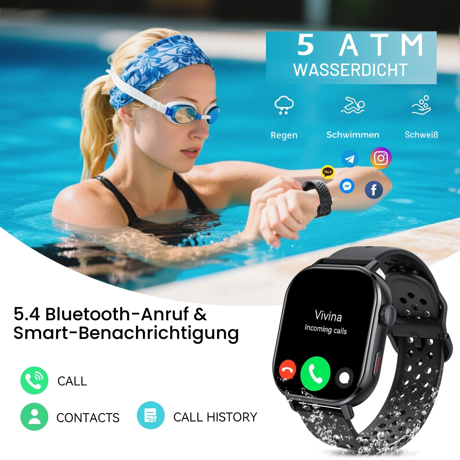 Militär Smartwatch Herren mit GPS, 2.06'' AMOLED Display Smart Watch mit Telefonfunktion, Fitnessuhr für Outdoor, Herzfrequenz, Schlafmonitor, 130+Sportmodi , 5ATM Wasserdicht Sportuhr für Android iOS