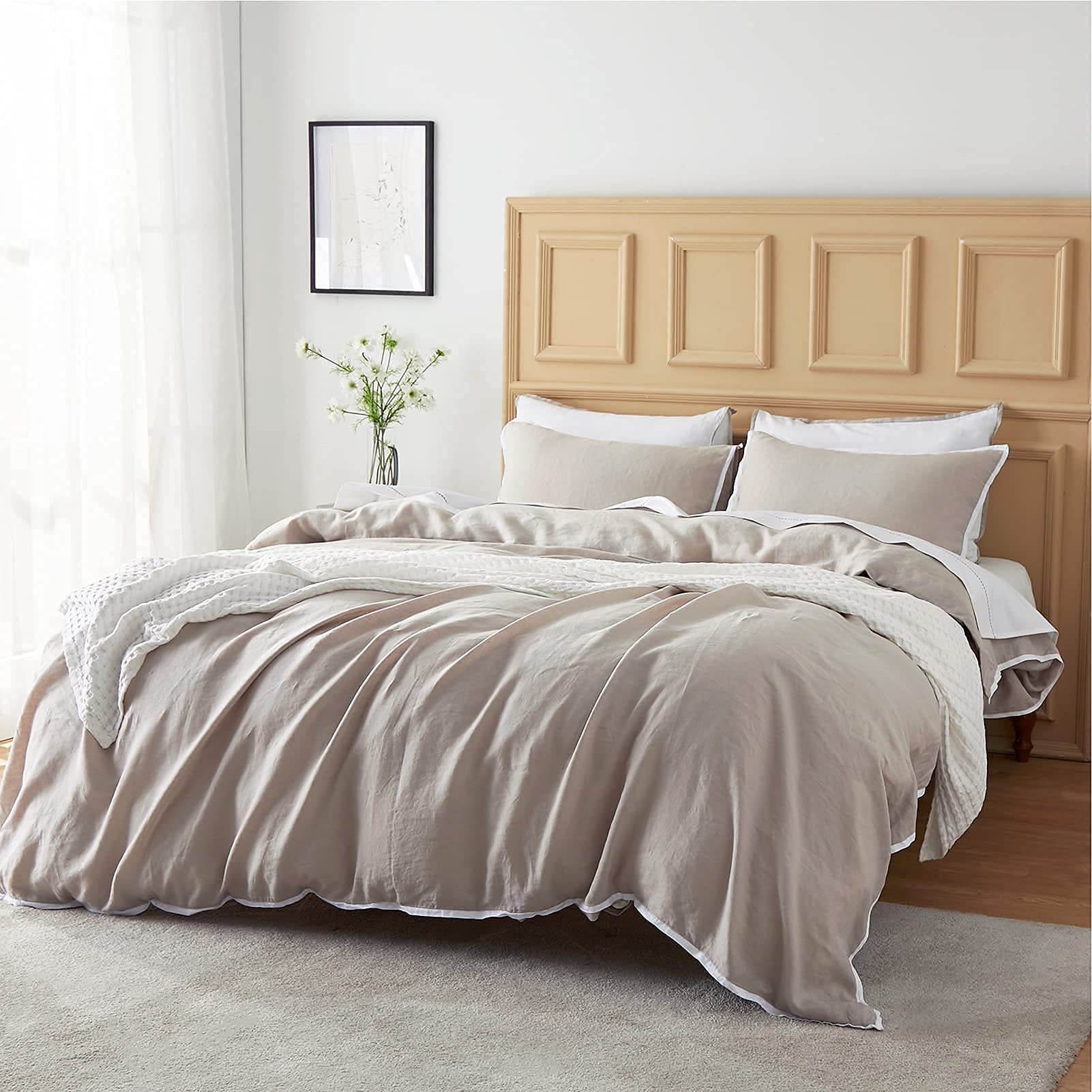 Bedsure 100% Linen Bedding Set - 3 Pieces Pure European Flax Duvet Cover Set, 4 Pieces Pure European Flax Sheet Set, Queen...
