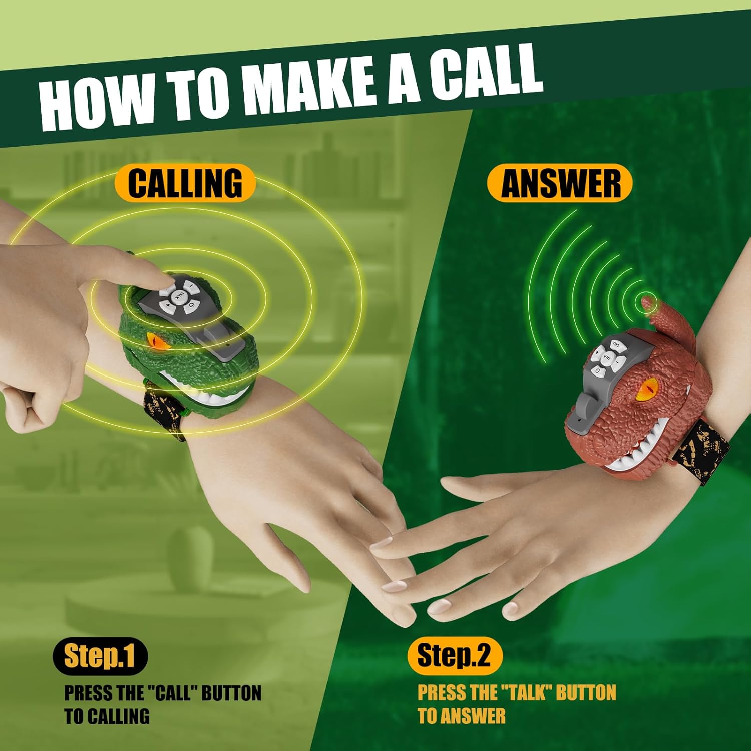 Dinosaur Walkie Talkies for Kids, Adjustable Volume, 500 Meters Range, Outdoor Adventure Toys for Boys & Girls 3-12 Years Old