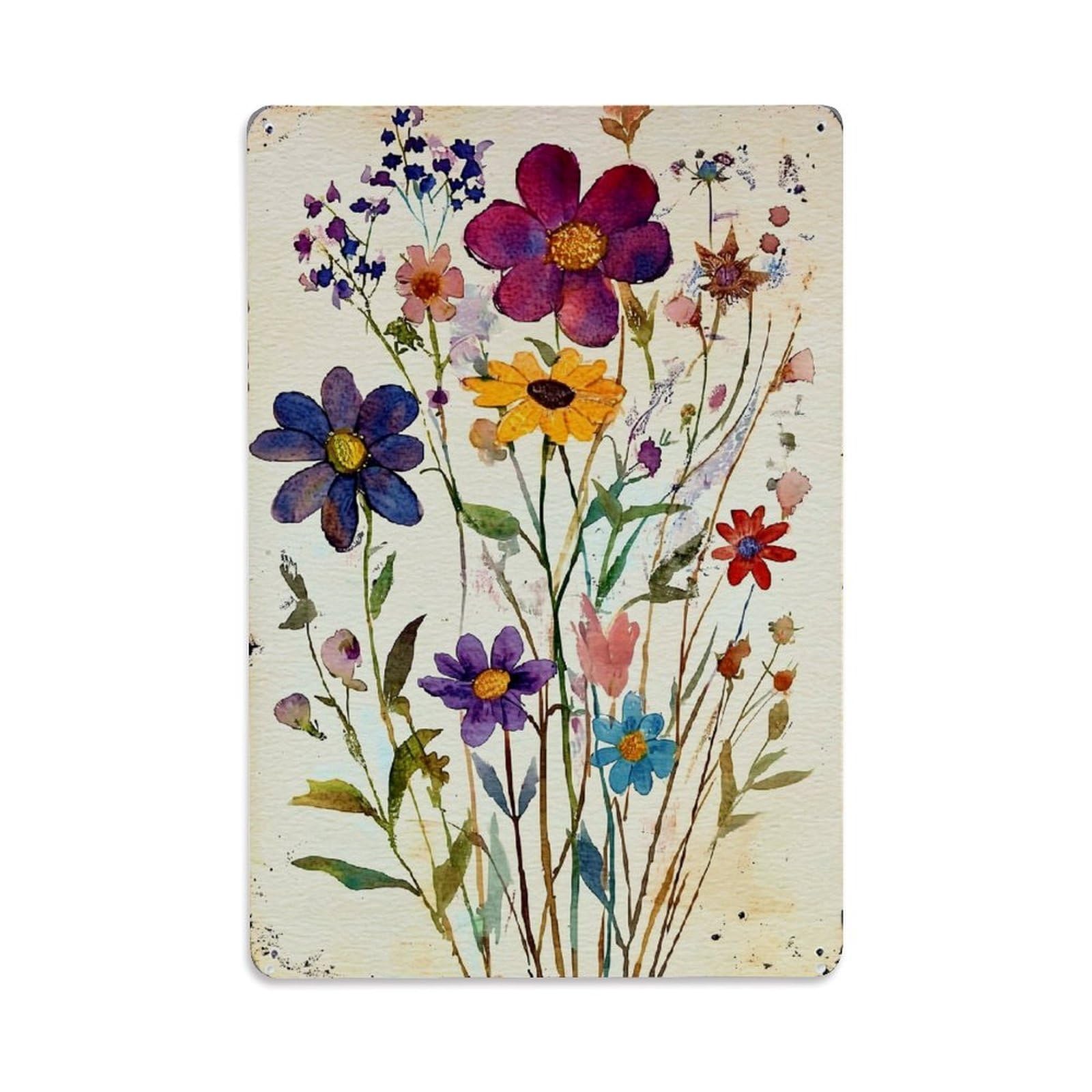 Nestemfo Vintage Watercolor Wildflower Bouquet Pattern Print Tin Sign Metal Sign, Living Room,Bar, Home, Bedroom Wall Decor,Retro Metal Poster 8X12 Inches