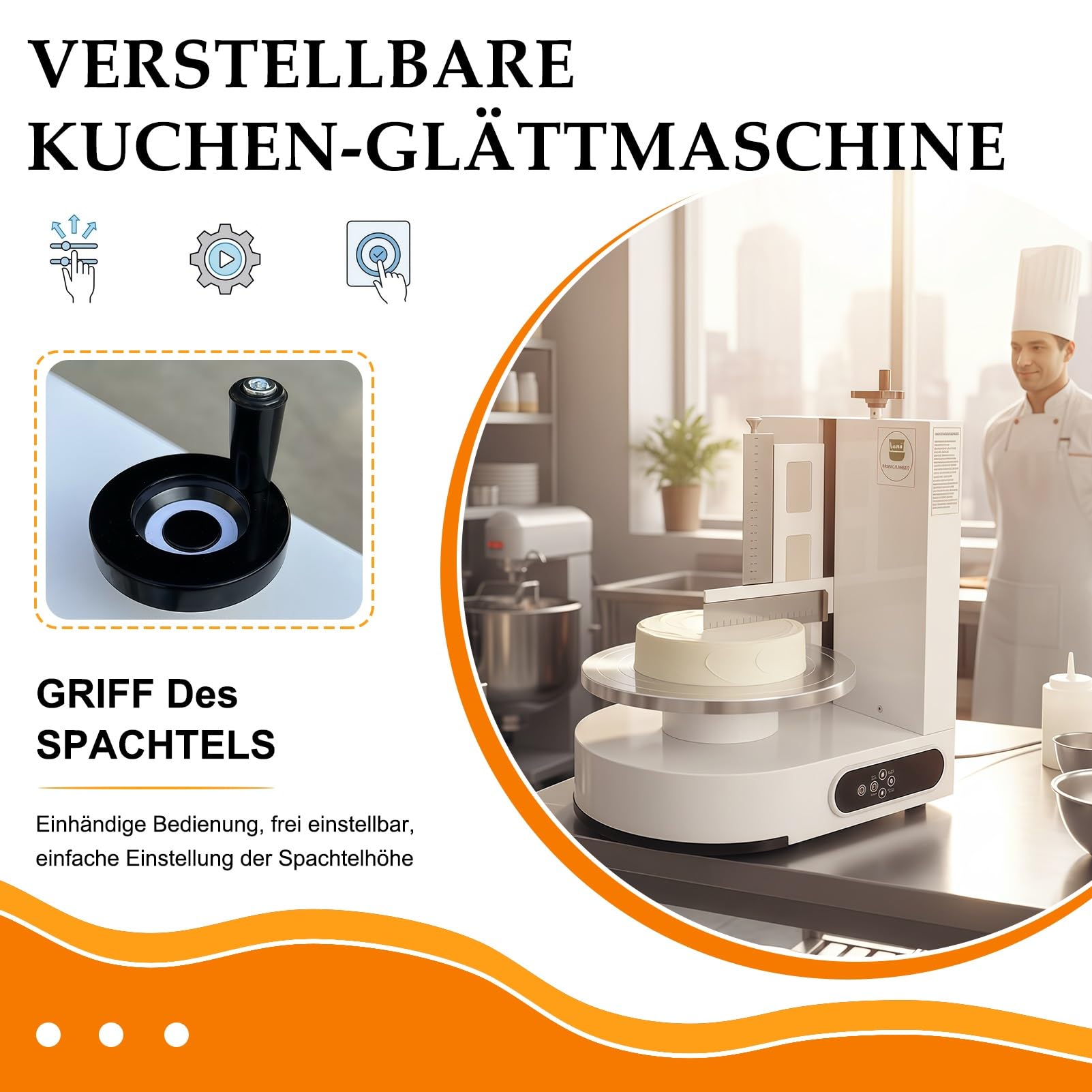 Automatische Kuchencreme-Maschine, Torten Glättungsmaschine, Cake Decorating Machine Zum Verteilen von Kuchencreme, Bestreichen und Einfetten von Kuchen mit Zuckerguss für 10 bis 30 cm Kuchen