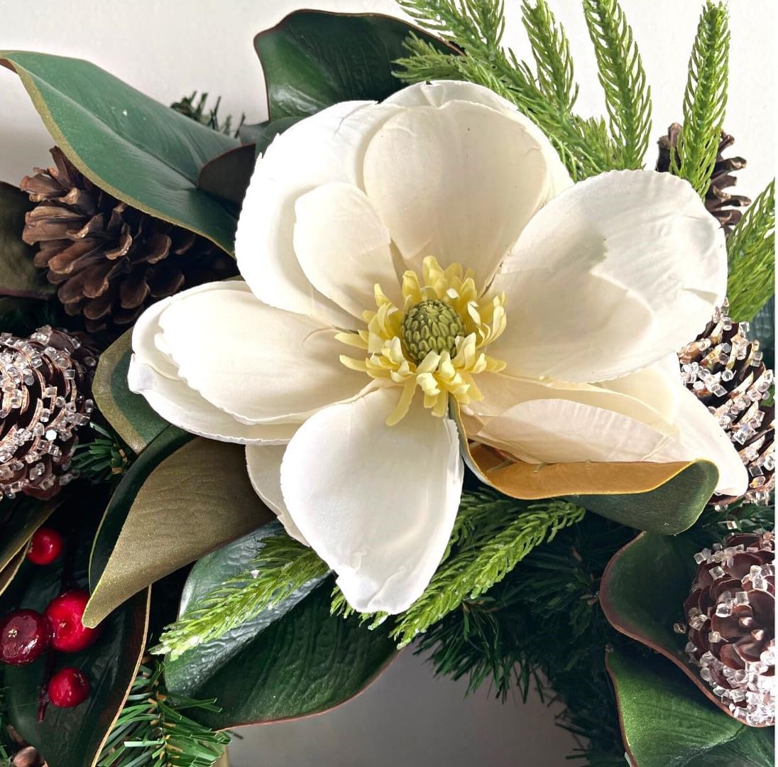 Holiday Happy - Wreath - Holiday Florals, Large-Size Faux Floral Arrangement, Premium Artificial Indoor Flower Display with Beautiful Blooms and Foliage - Artificial Plants & Flowers