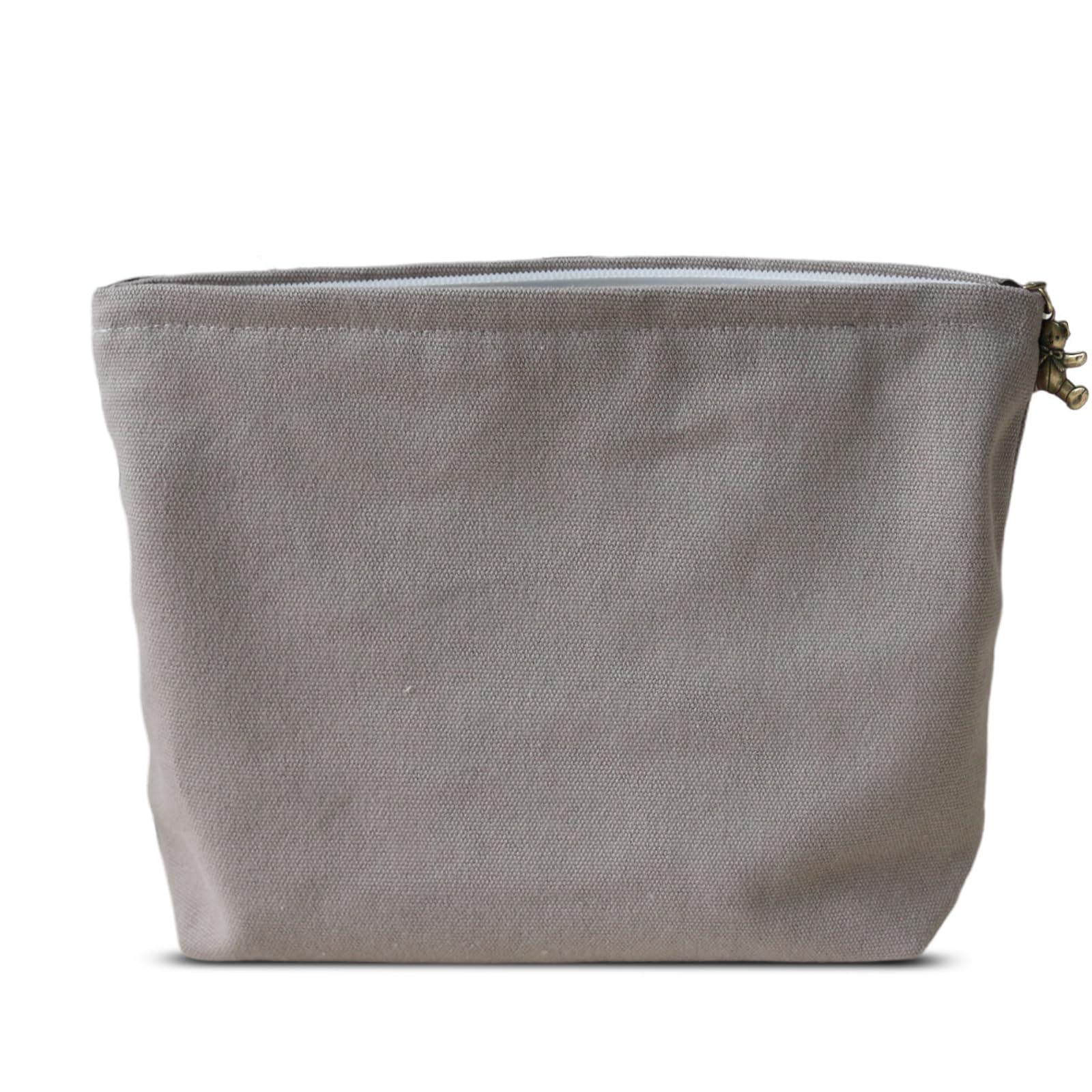 HAPPYHEIDI Large Makeup Bag Travel Cosmetic Pouch, Gray GR | Customizable Blank Canvas Pouch, DIY Craft Bag, Wide Opening, Fully Lined, Personalized Gift GR Gray