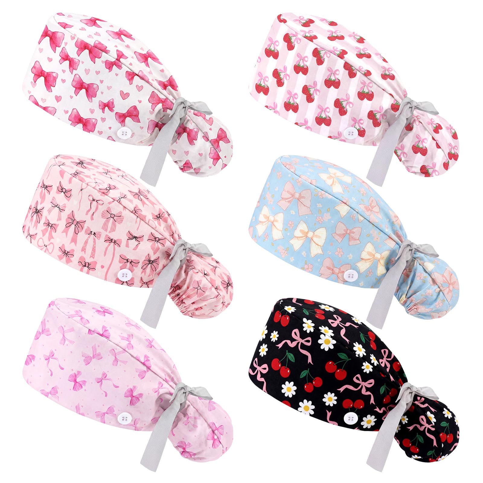Honoson 6 Pcs Scrub Caps Women with Buttons