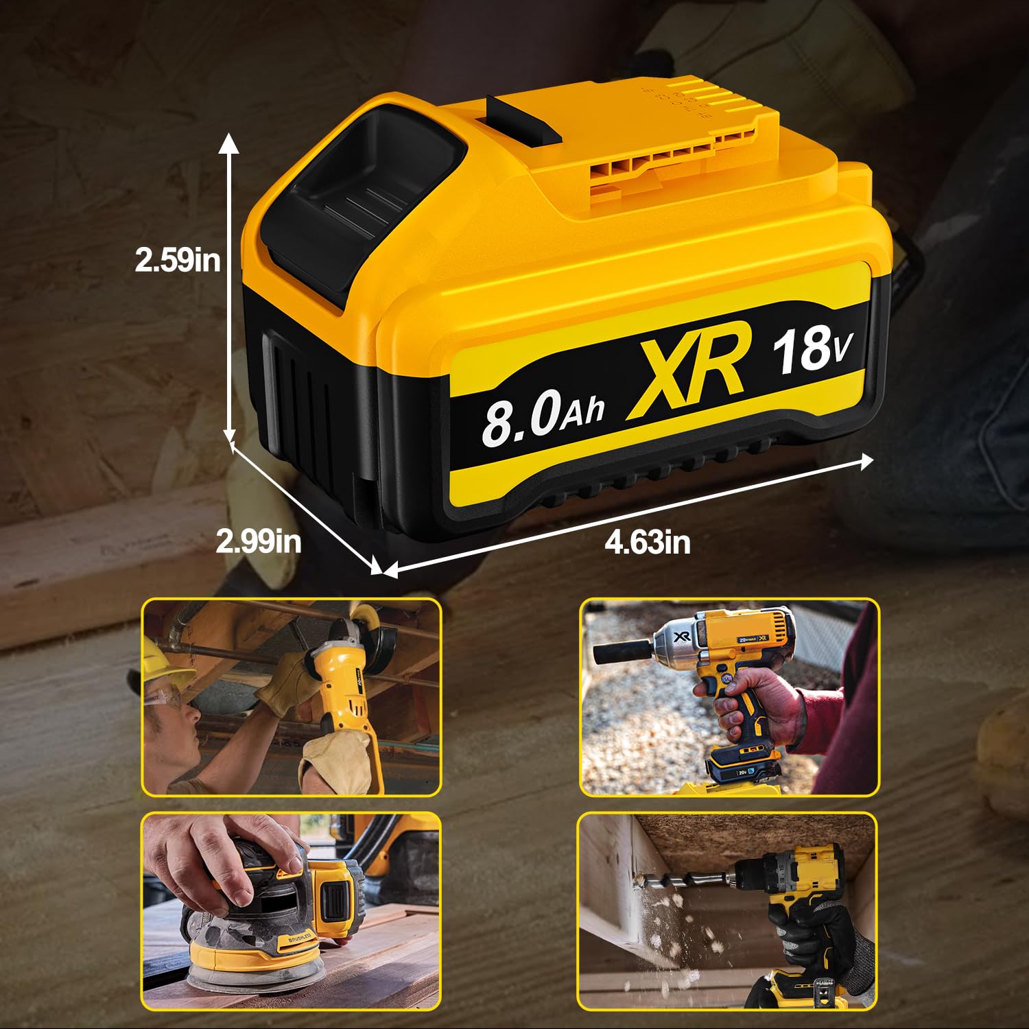 2 Stück 8000mAh 18V Ersatzakku für Dewalt 18V Akku, Li-Ion Akku kompatibel mit Dewalt 18V Serie DCB182 DCB200 DCB181 DCB183 DCB185 DCB205 mit LED-Anzeige für Dewalt Akku-Werkzeuge